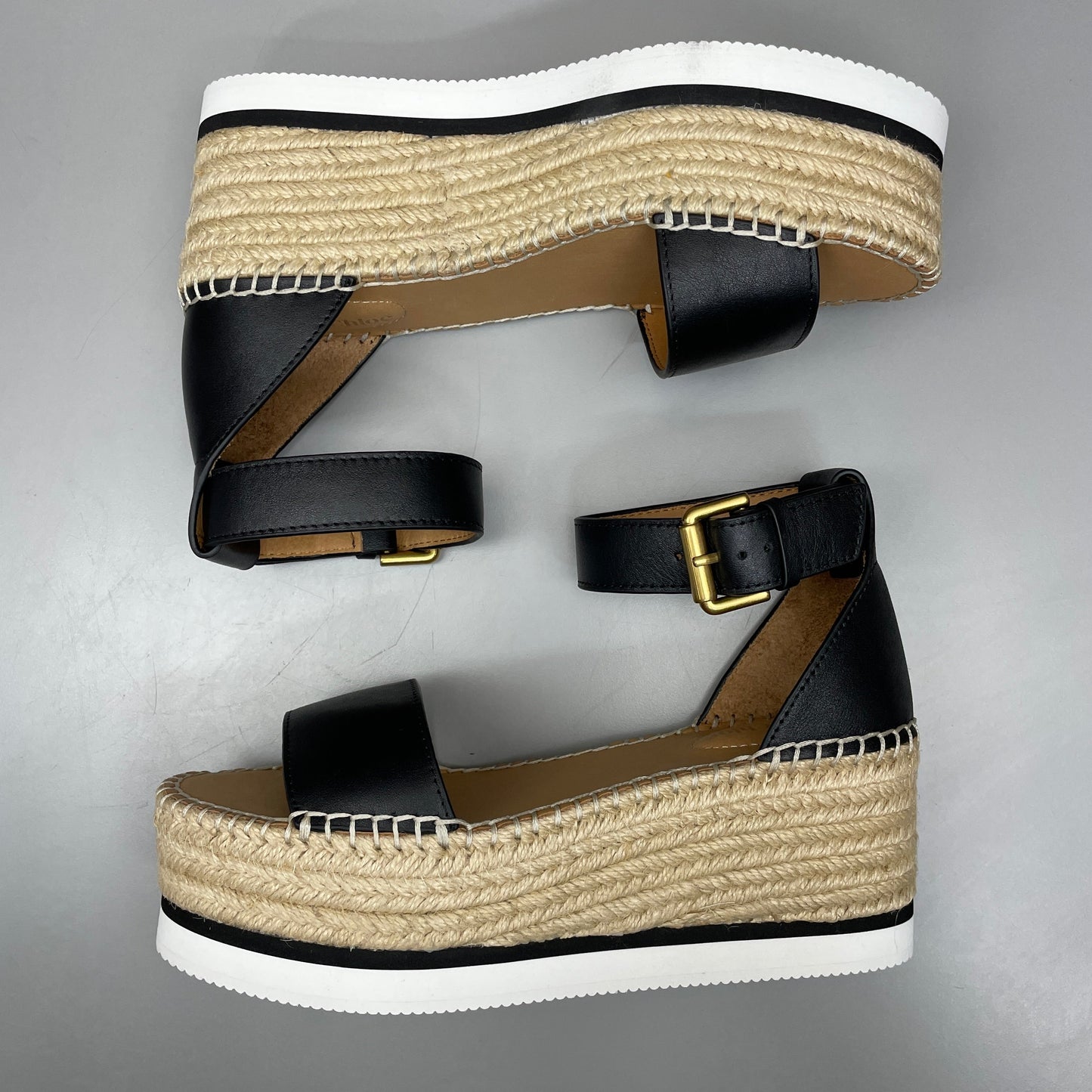 SEE BY CHLOÉ Glyn Calf Espadrille Platform Sandals Black Women's Sz 10 EU 40 SB32201A (New)