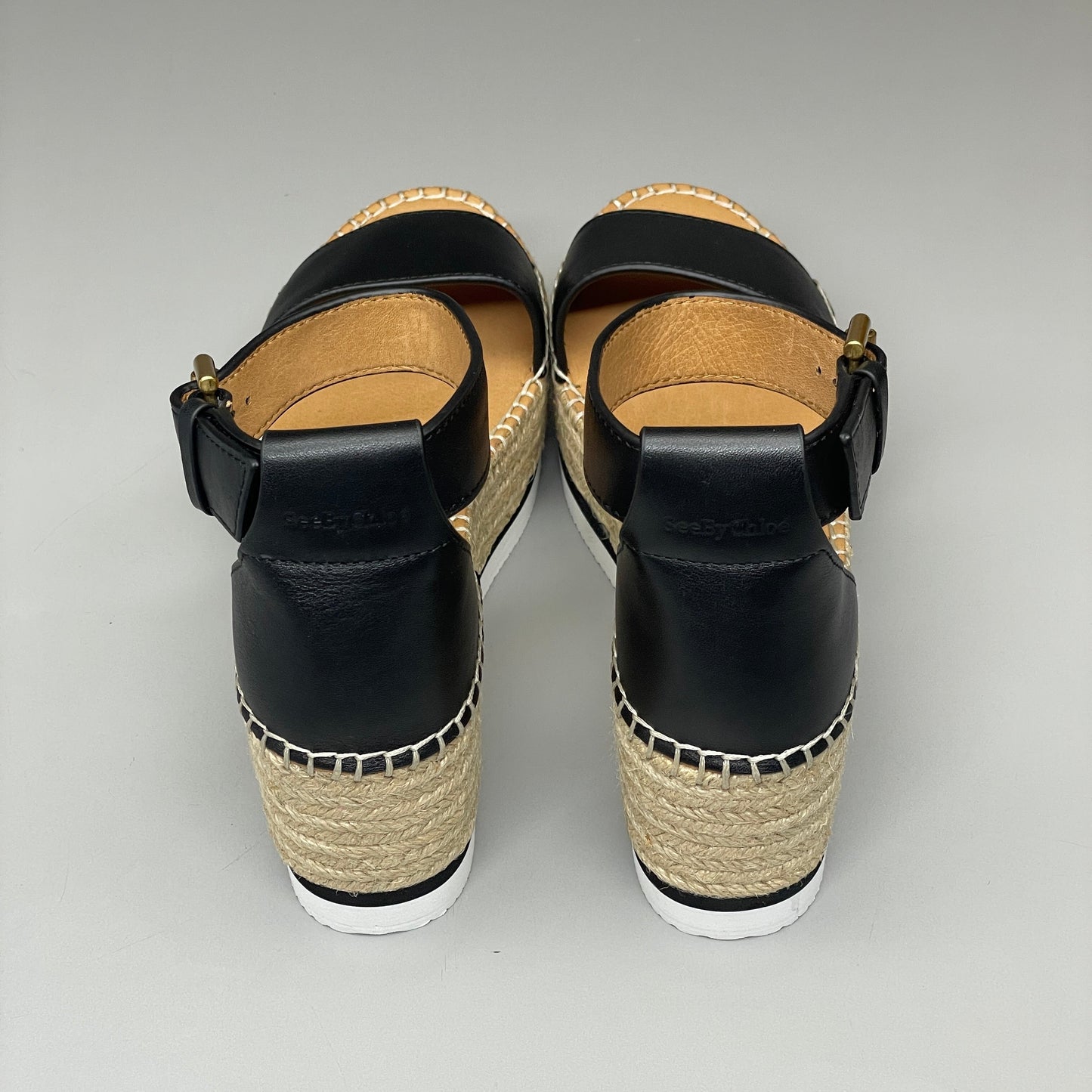 SEE BY CHLOÉ Glyn Calf Espadrille Platform Sandals Black Women's Sz 9 EU 39 SB32201A (New)