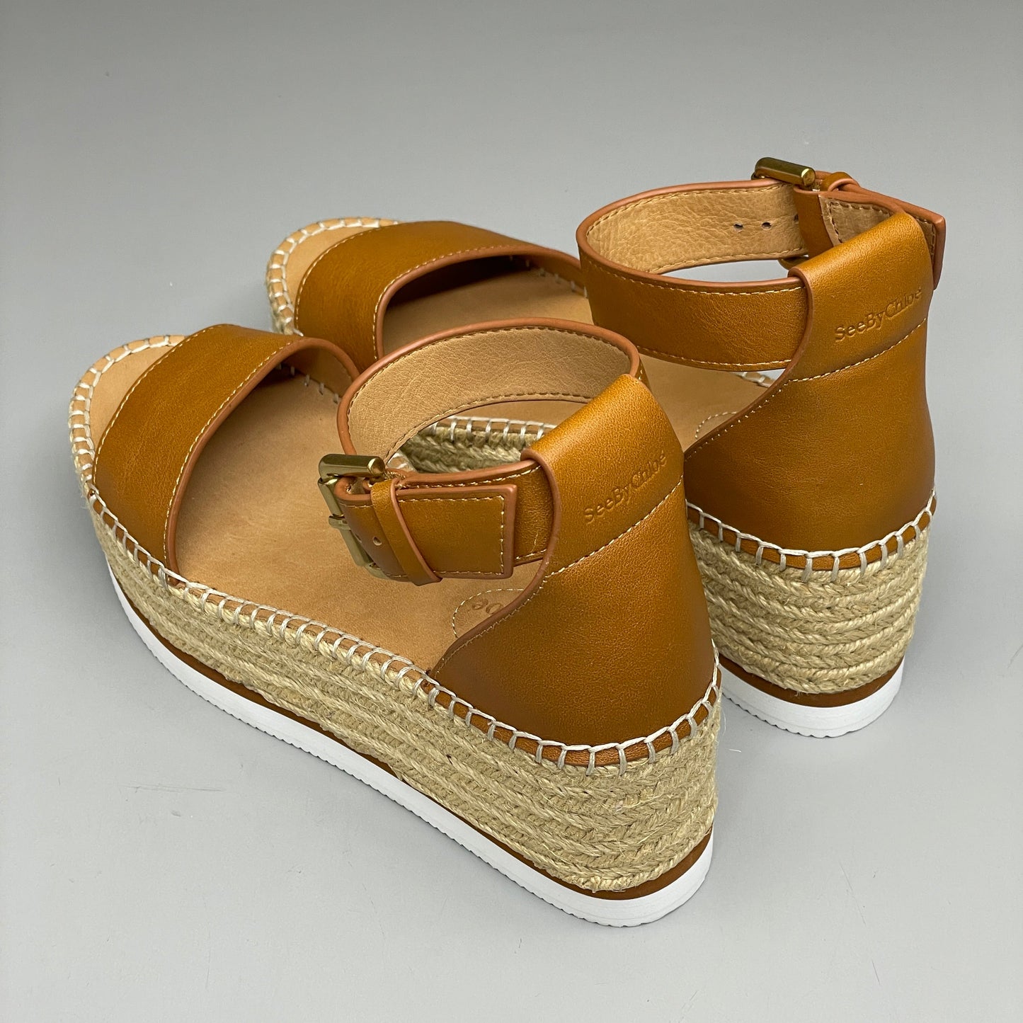 SEE BY CHLOÉ Glyn Calf Espadrille Platform Sandals Tan Women's Sz 8 EU 38 SB32201A (New)