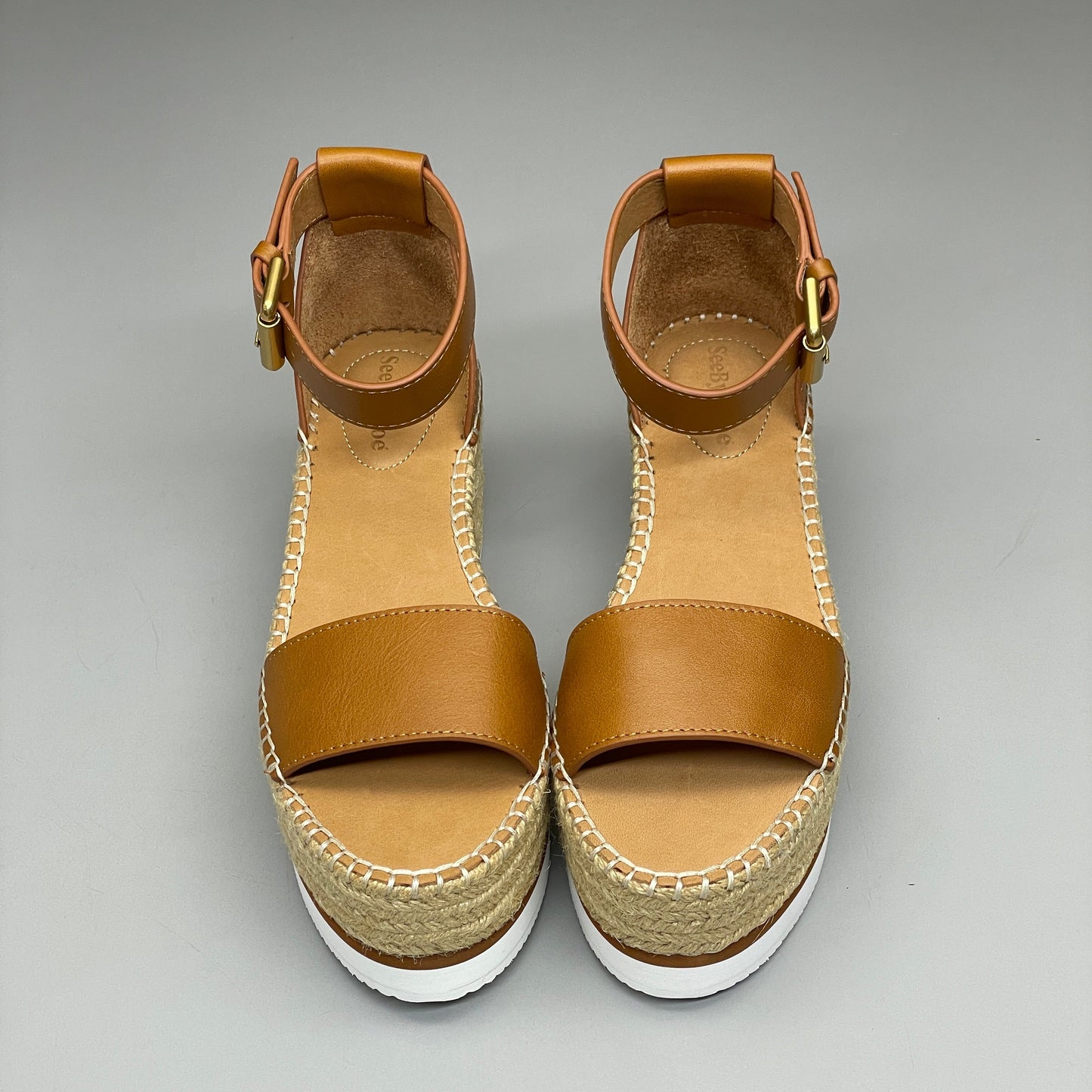 SEE BY CHLOÉ Glyn Calf Espadrille Platform Sandals Tan Women's Sz 9 EU 39 SB32201A (New)