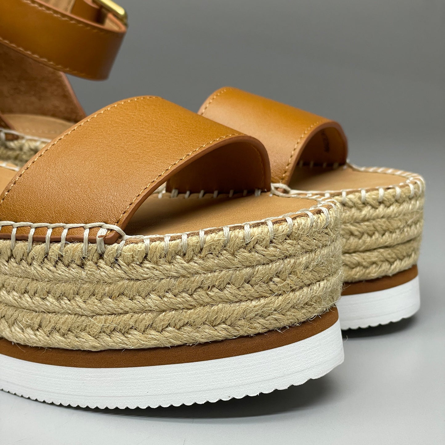 SEE BY CHLOÉ Glyn Calf Espadrille Platform Sandals Tan Women's Sz 9 EU 39 SB32201A (New)