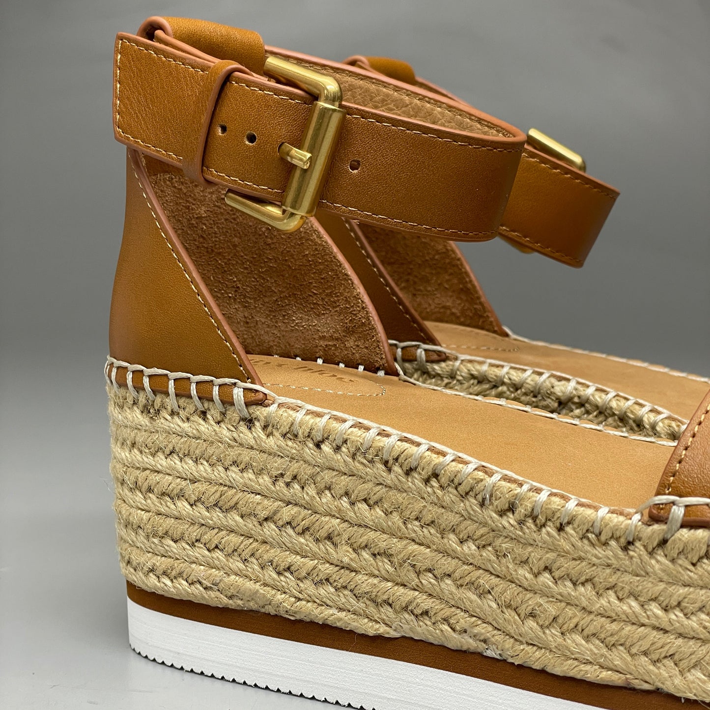 SEE BY CHLOÉ Glyn Calf Espadrille Platform Sandals Tan Women's Sz 9 EU 39 SB32201A (New)