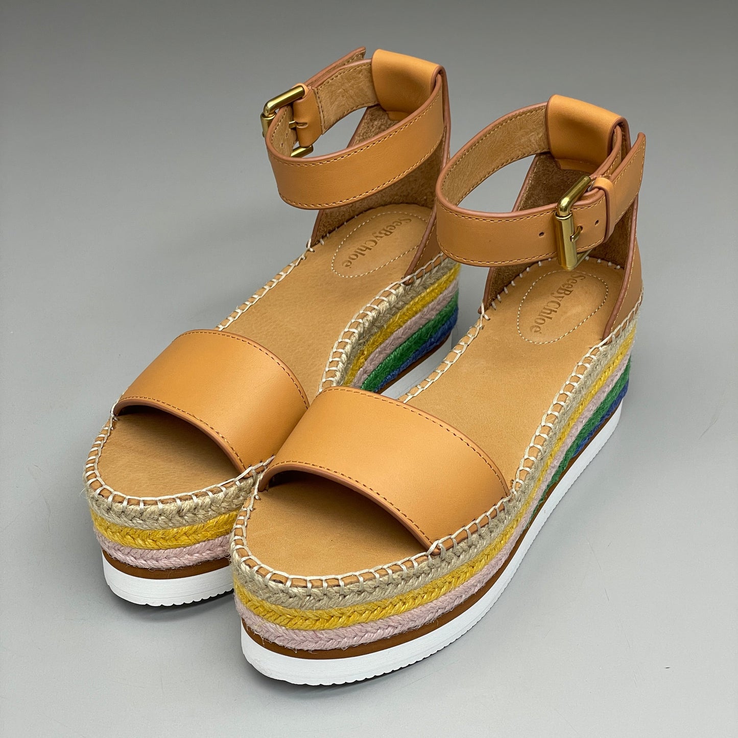 SEE BY CHLOÉ Glyn Espadrille Platform Ankle-Strap Sandals Multicolor Women's Sz 6 EU 36 SB32201D (New)