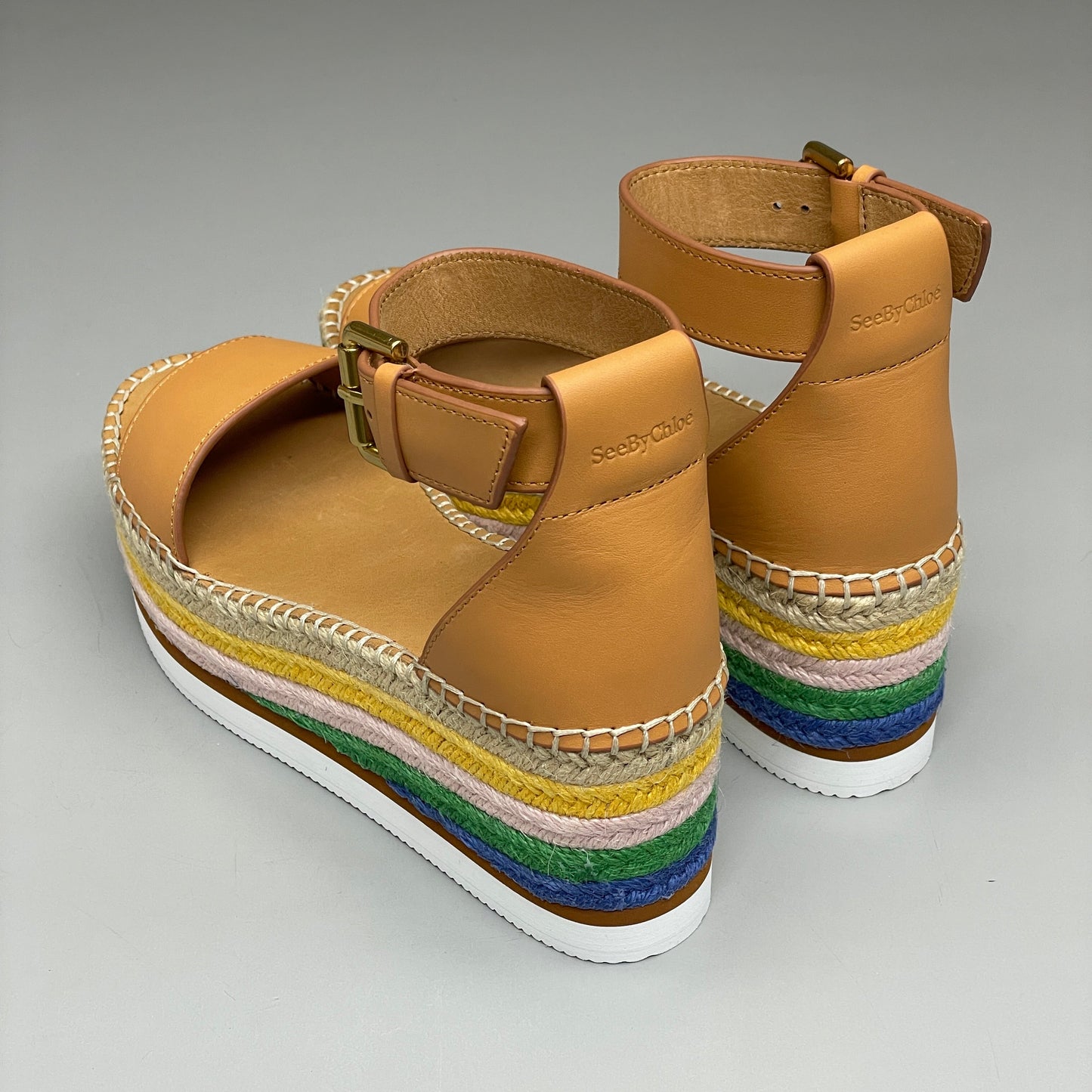 SEE BY CHLOÉ Glyn Espadrille Platform Ankle-Strap Sandals Multicolor Women's Sz 7 EU 37 SB32201D (New)