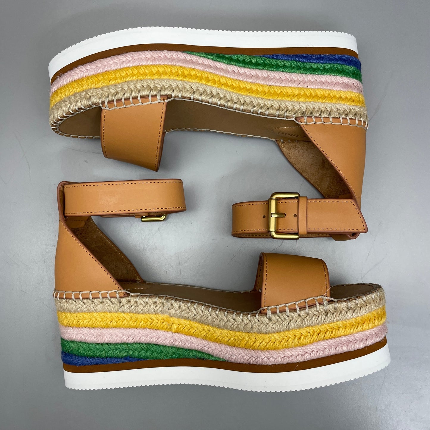 SEE BY CHLOÉ Glyn Espadrille Platform Ankle-Strap Sandals Multicolor Women's Sz 10 EU 40 SB32201D (New)