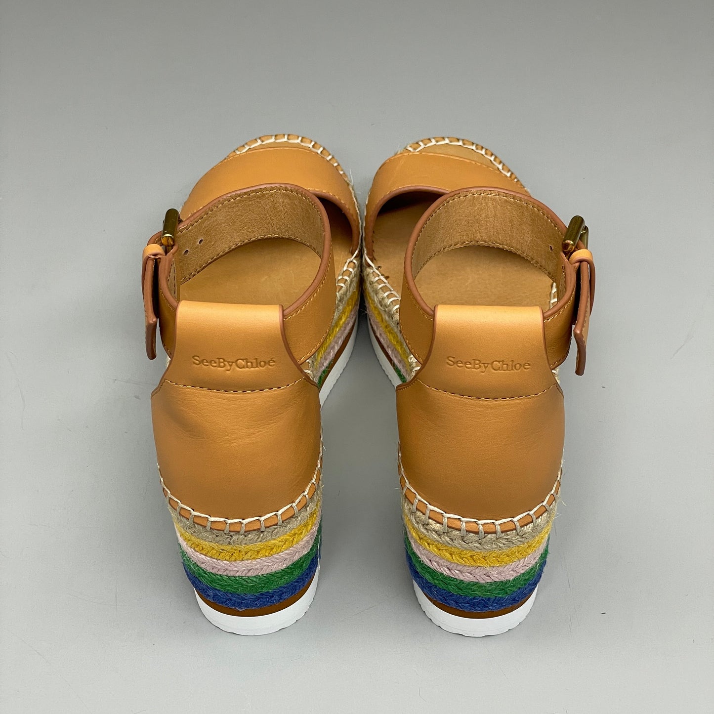 SEE BY CHLOÉ Glyn Espadrille Platform Ankle-Strap Sandals Multicolor Women's Sz 8 EU 38 SB32201D (New)