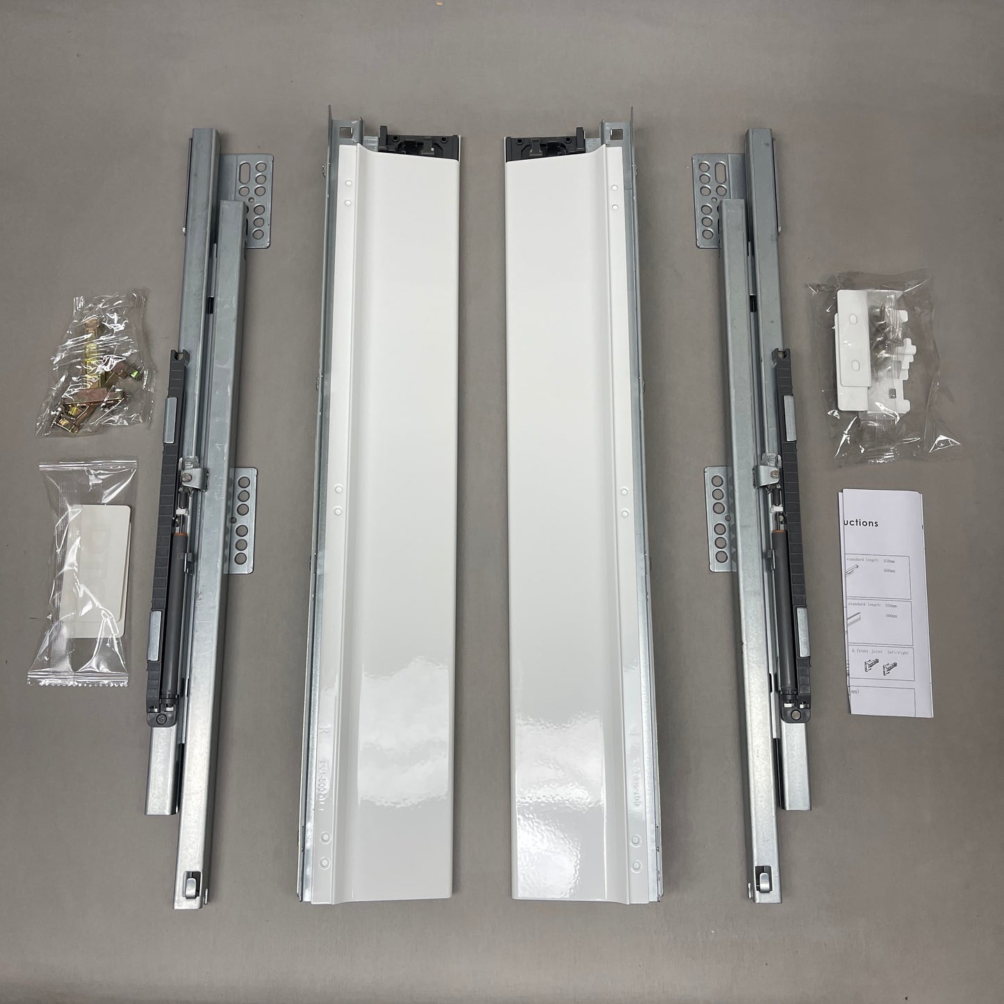 1-Pair of Soft-Close Lower Drawer Runner Kit (Drawer Glides, Slides) White B01500A (New)