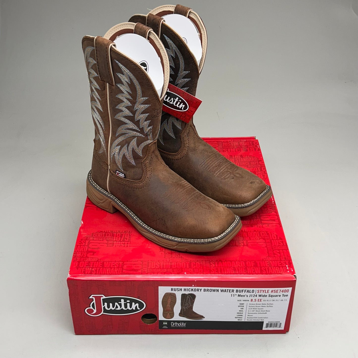 Justin Rush Hickory Brown Water Buffalo Boot Style #SE7400 Size Mens 8.5 EE