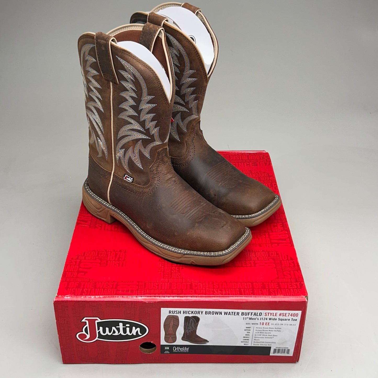 Justin Rush Hickory Brown Water Buffalo Boot Style #SE7400 Size Mens 10 EE