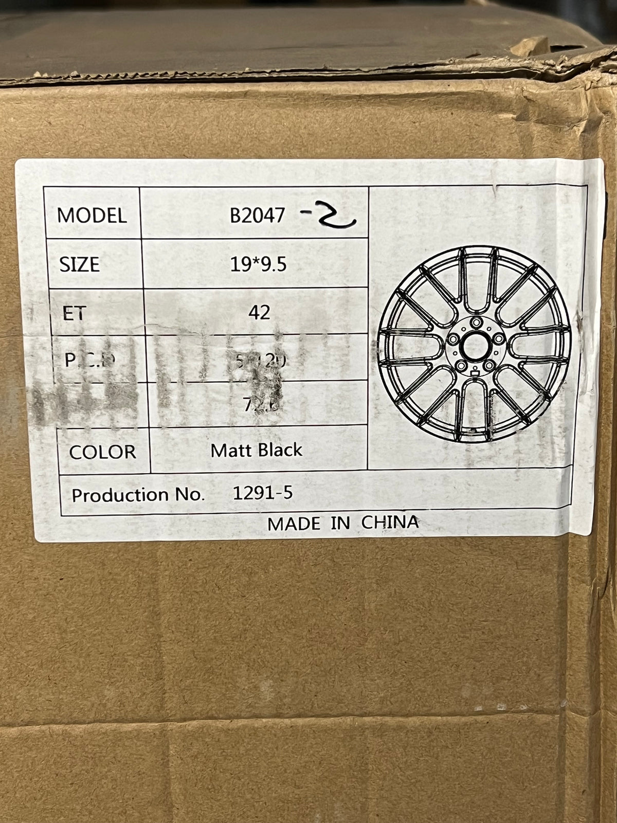 AFTERMARKET Alloy Wheel 5 Bolt 19X9.5" 42mm Offset 75.6 Center Bore Black B2047