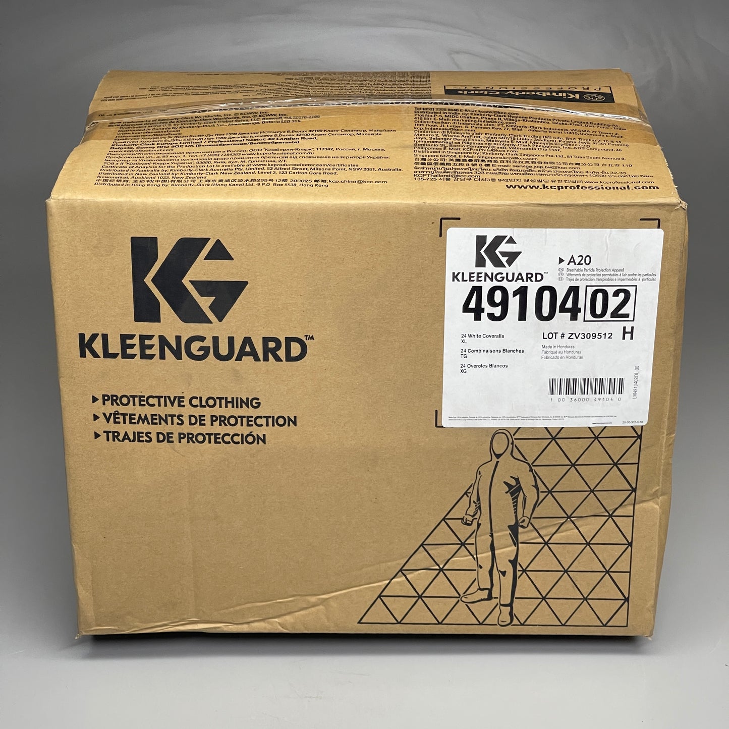 KLEENGUARD Box Of 24 A20 Coveralls Protective Clothing Zip Front Elastic XL White 49104(02) (New)