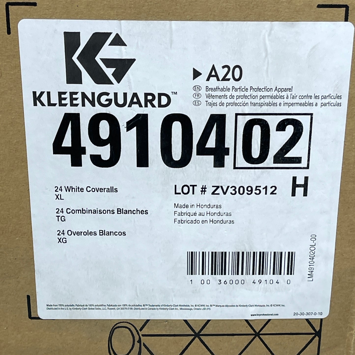 KLEENGUARD Box Of 24 A20 Coveralls Protective Clothing Zip Front Elastic XL White 49104(02) (New)