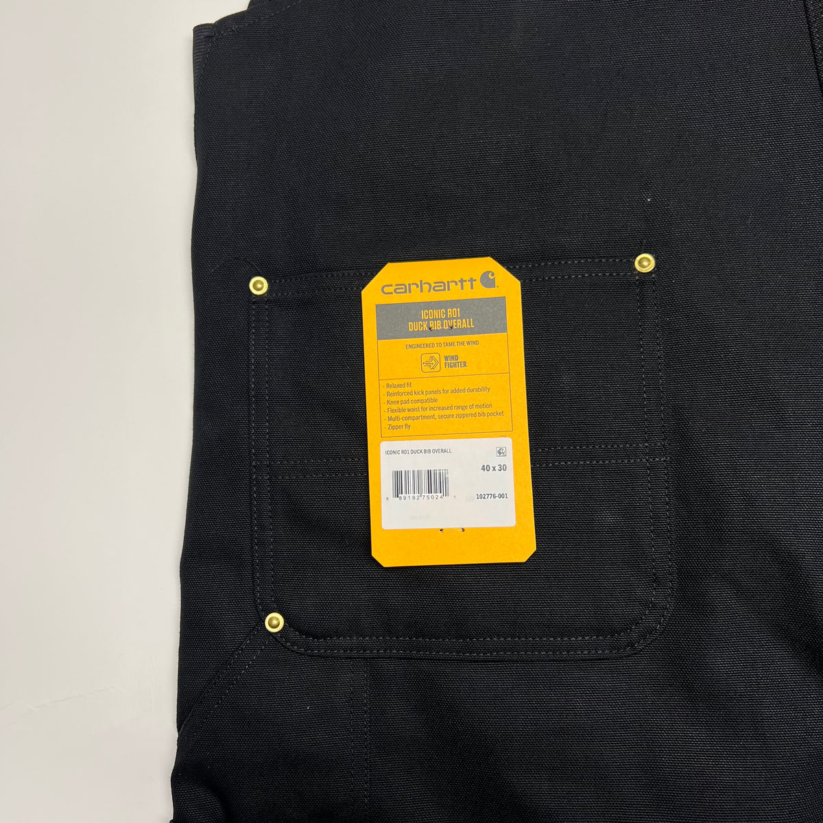 CARHARTT Iconic R01 Duck Rib Overall Wind Fighter 40x30 Black 102776-001