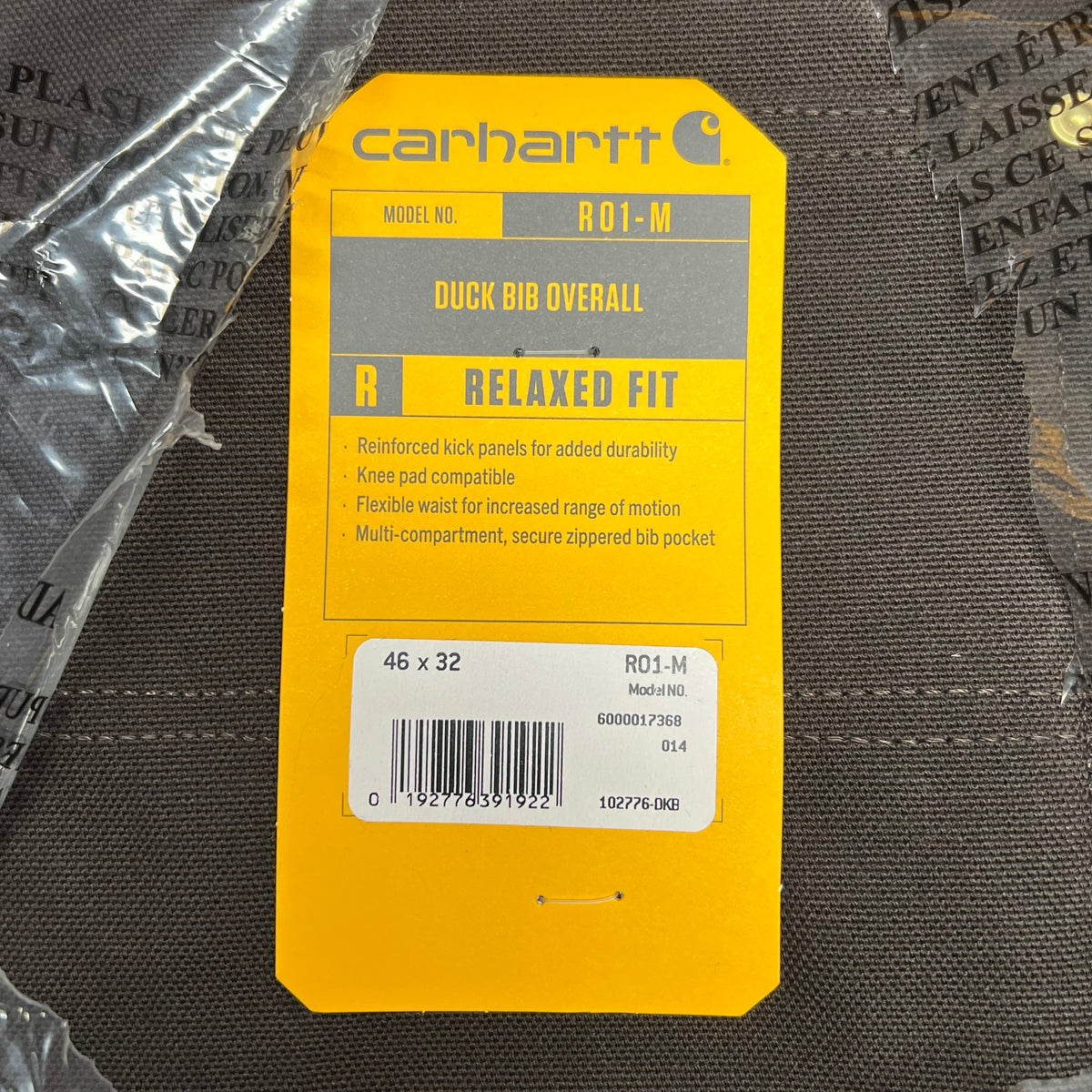 CARHARTT Duck Bib Overall Iconic R01-M Men's Sz 46 x 32 Brown 102776-DKB