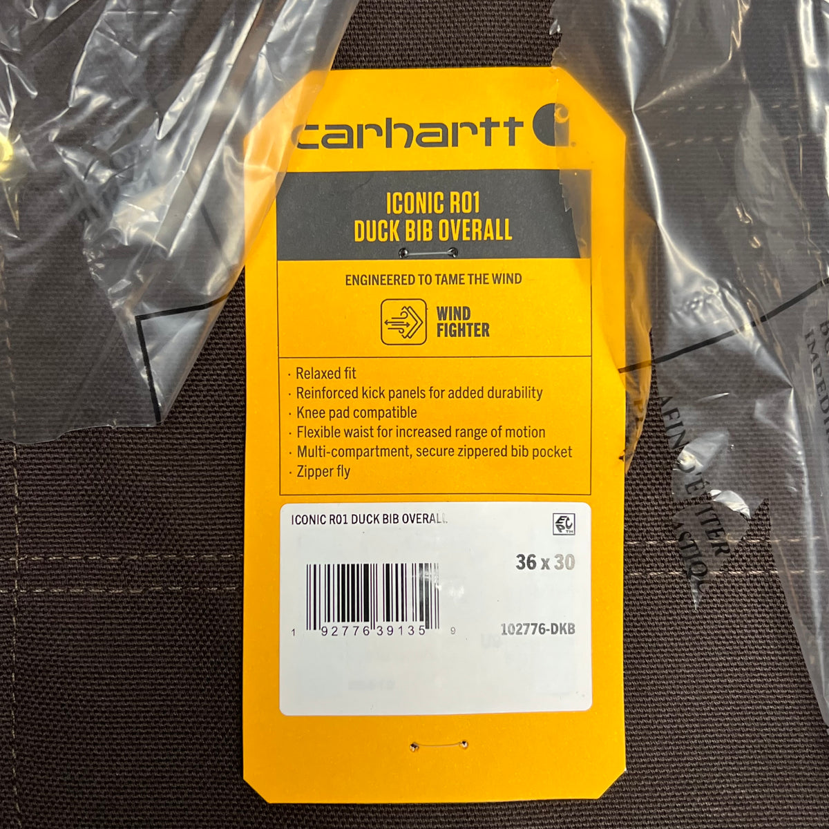 CARHARTT Duck Bib Overall Iconic R01-M Men's Sz 36 x 32 Brown 102776-DKB