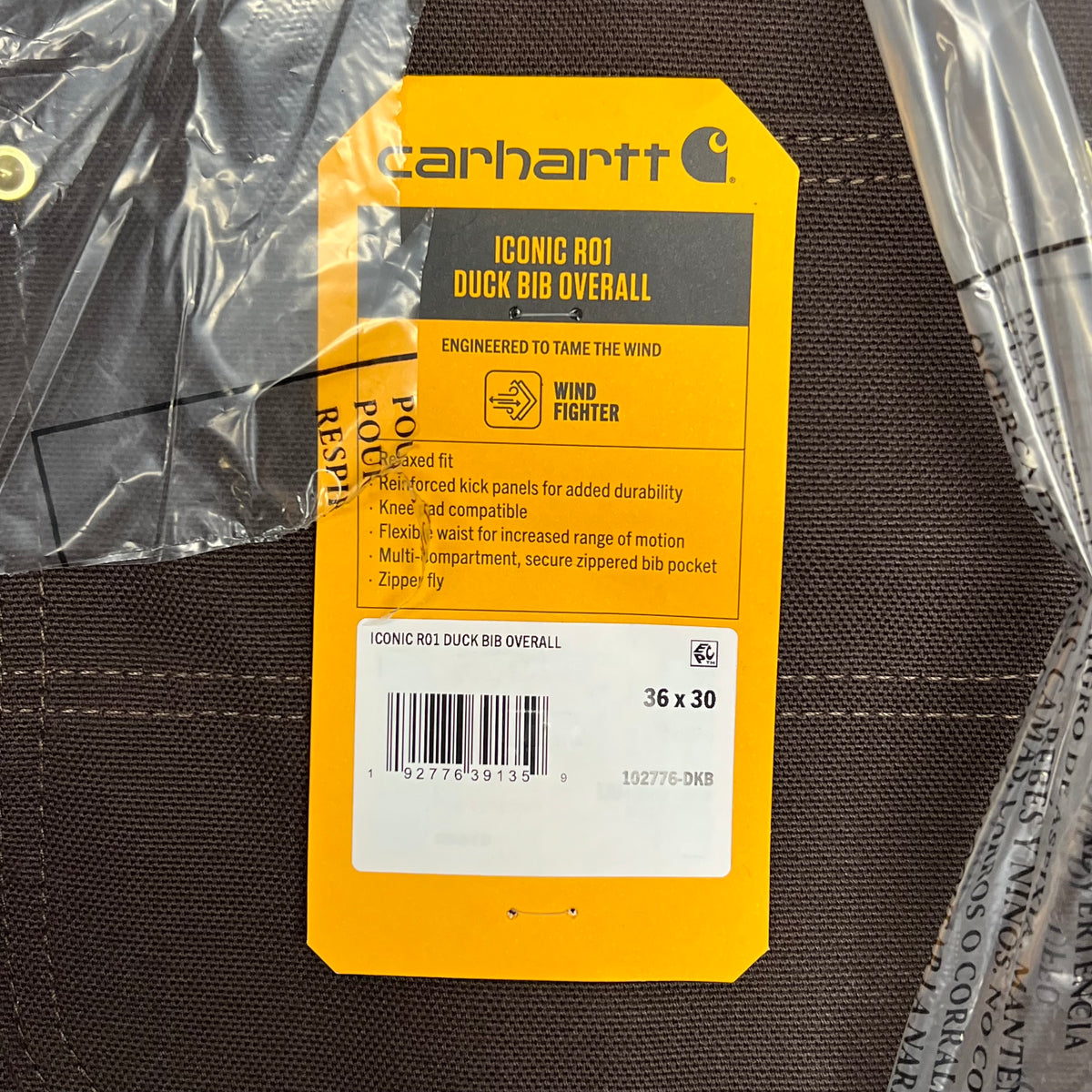 CARHARTT Duck Bib Overall Iconic R01-M Men's Sz 36 x 30 Brown 102776-DKB