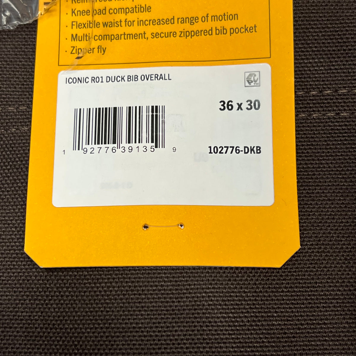 CARHARTT Duck Bib Overall Iconic R01-M Men's Sz 36 x 30 Brown 102776-DKB