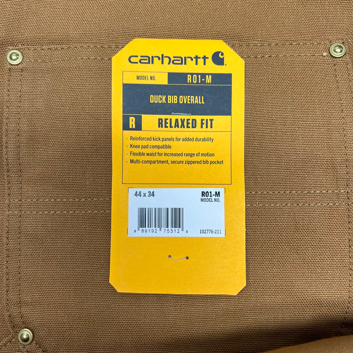 CARHARTT Iconic R01 Duck Bib Overall Men's Sz 44x34 Relaxed Fit Carhartt Brown