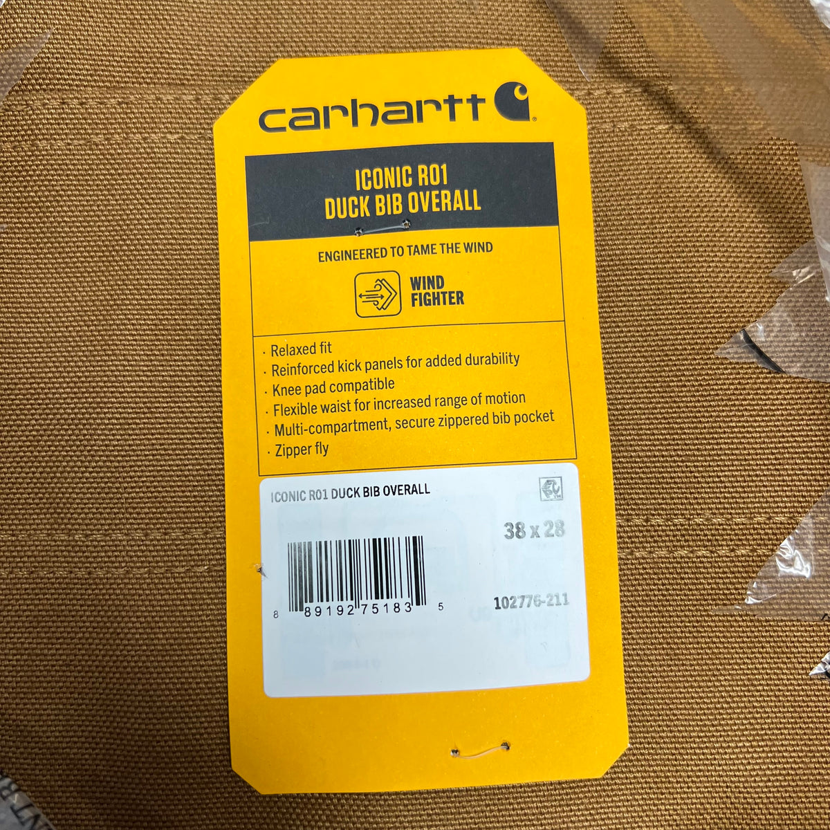 CARHARTT Iconic R01 Duck Bib Overall Men's Sz 38x28 Carhartt Brown 102776