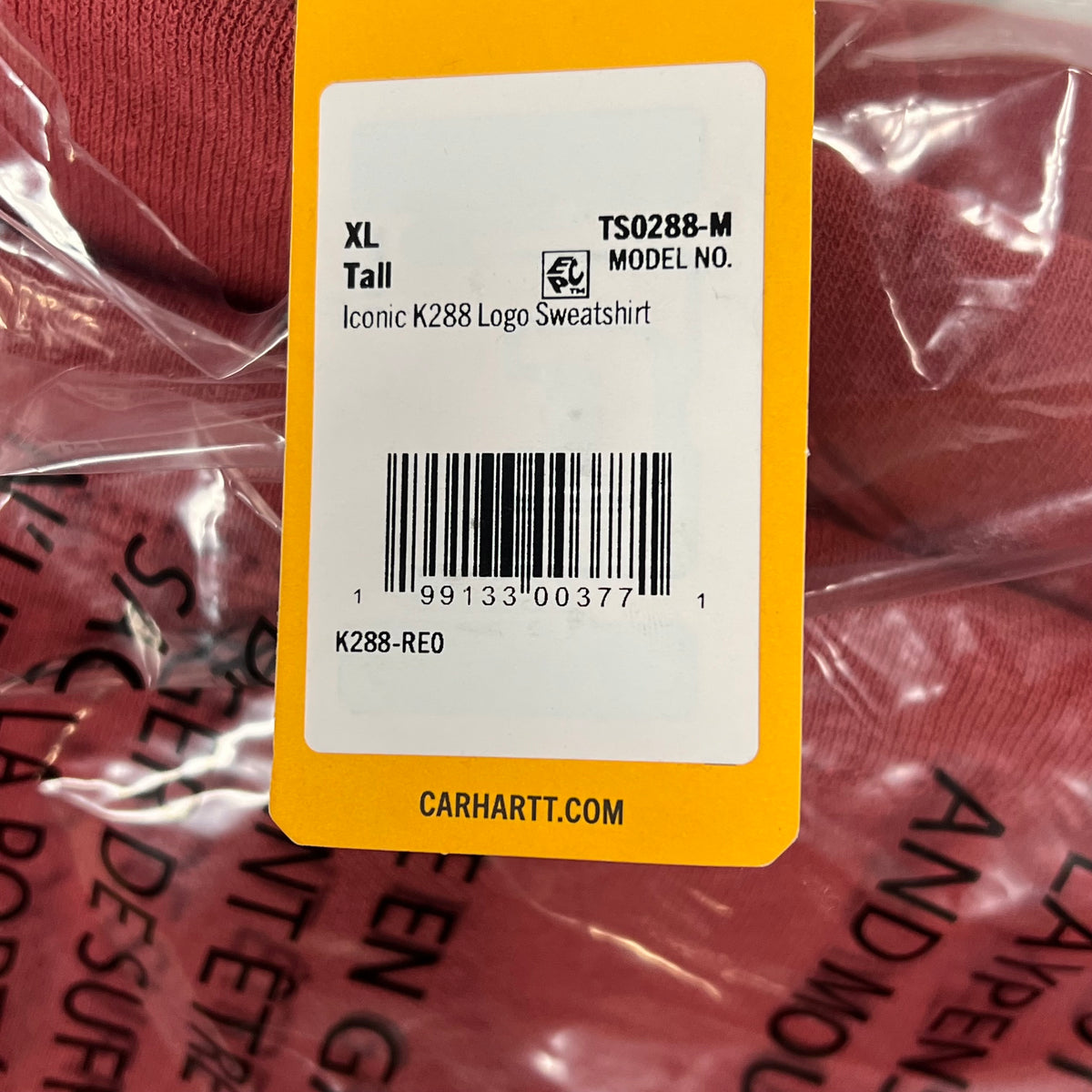 CARHARTT Iconic K288 Logo Sweatshirt Men's Sz Tall XL Red K288-RE0 TS0288-M