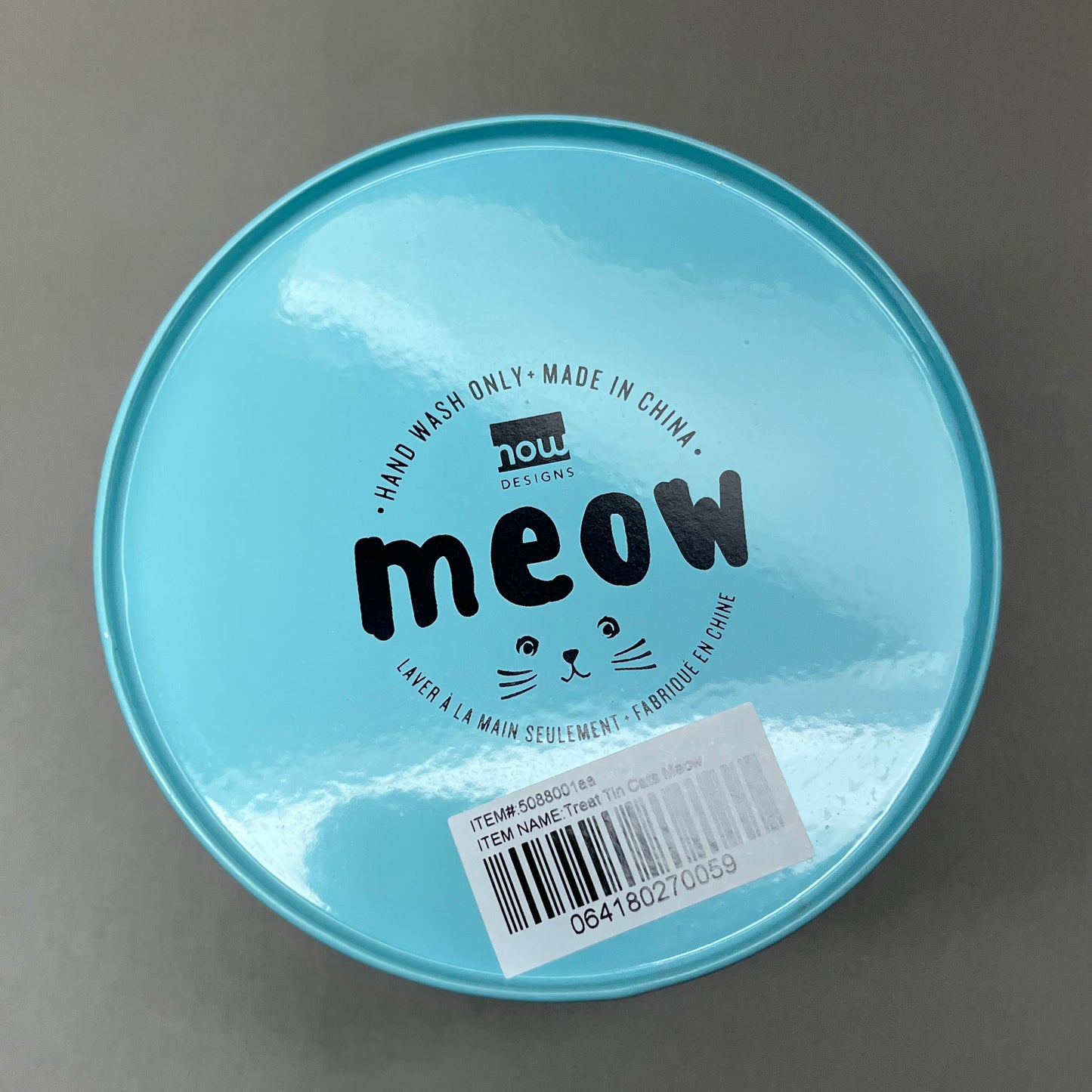 NOW DESIGNS Cats Meow Cat Treat Storage Tin 6" x 4" x 4.25" Teal/Black 5088001 (New)