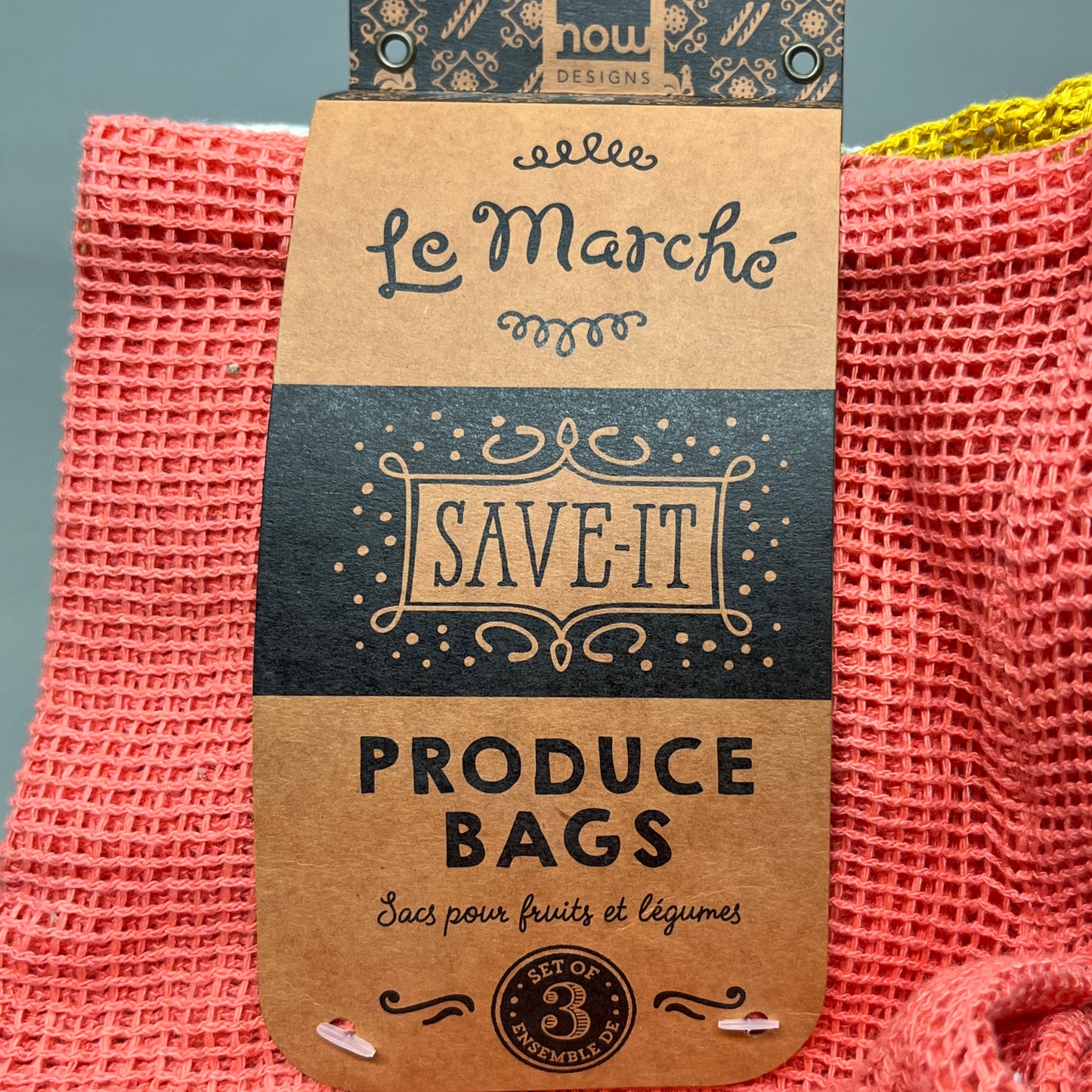 NOW DESIGNS 3-PACK! Le Marche Produce Bags Drawstring Bag 12"x13" 3 Colors 3023002 (New)