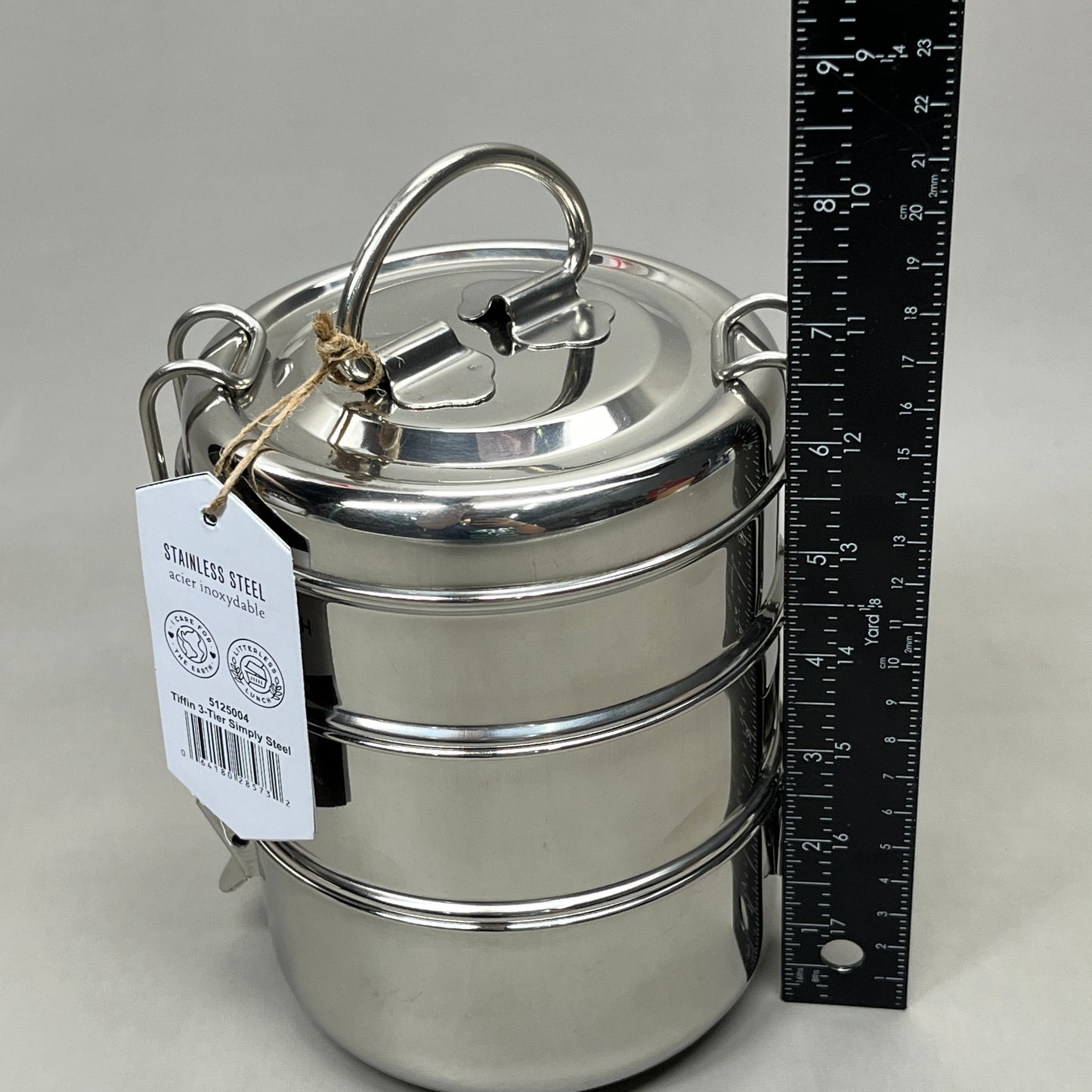 NOW DESIGNS Tiffin 3-Tier Simply Stainless Steel Food Container 7" x 6" 5125004 (New)