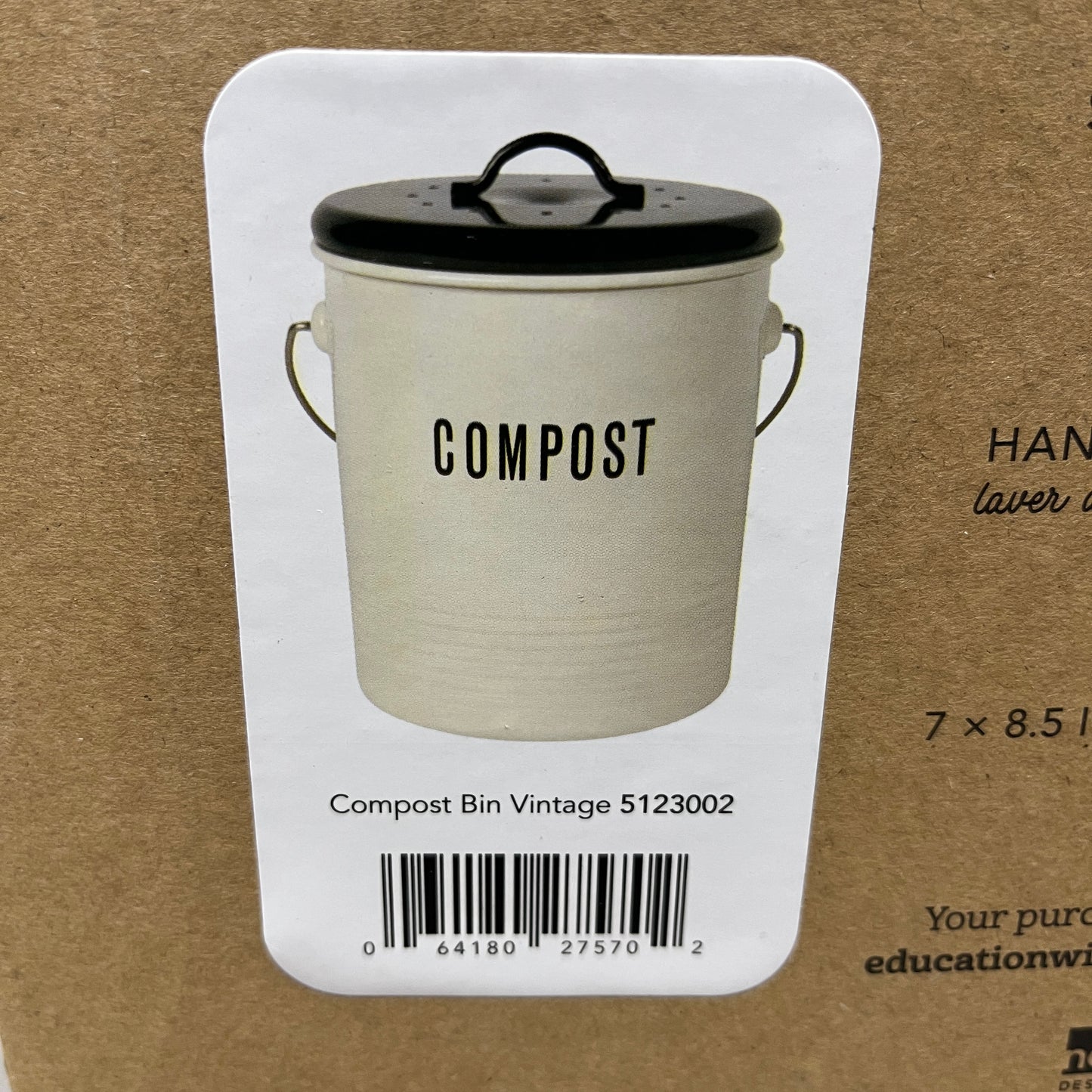 NOW DESIGNS Compost Bin Vintage Filter Included 7" x 8 1/2" Beige 5123002 (New Other)