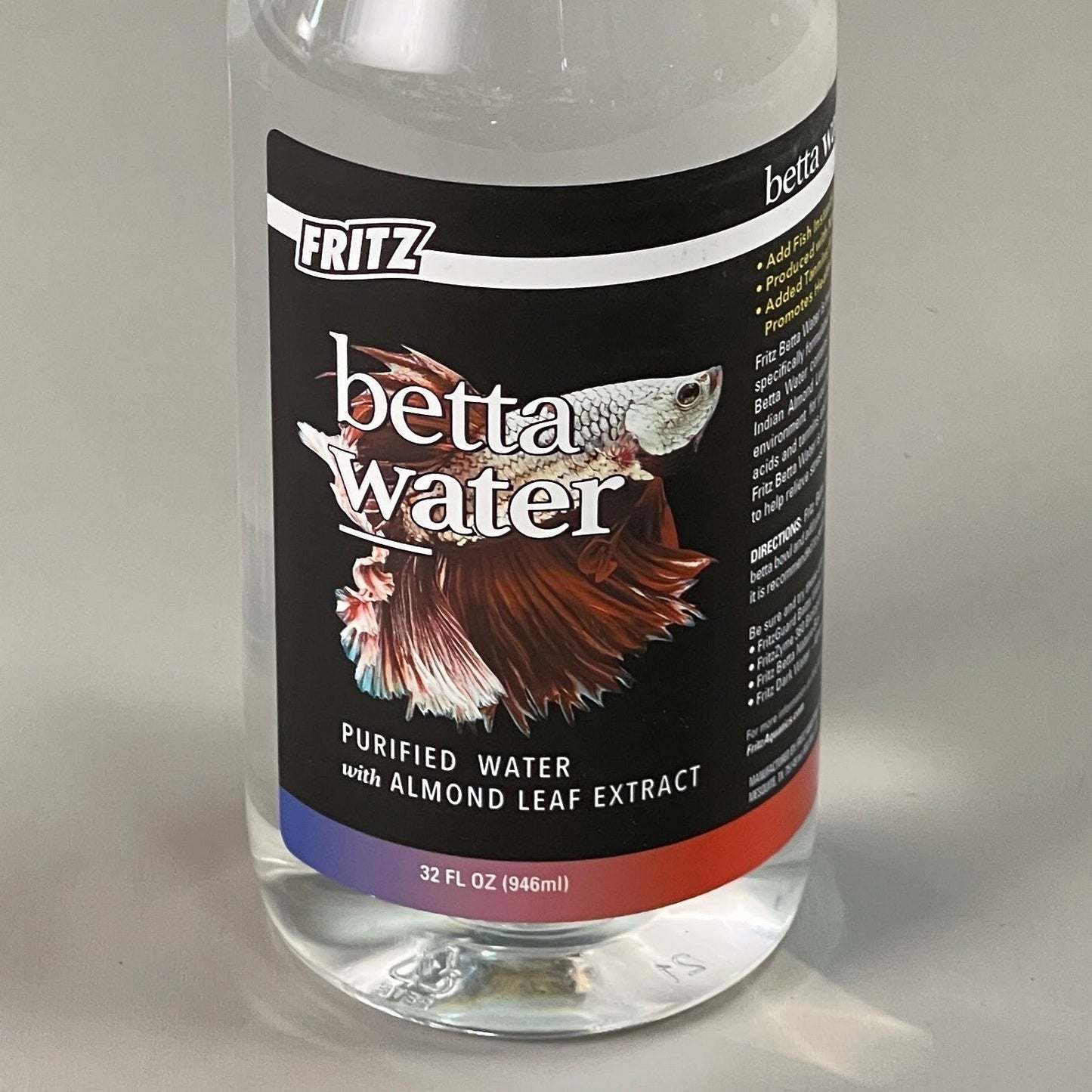 ZA@ FRITZ Betta Water Pack of 8 (2 Gallons Total) Purified Water W/ Almond Leaf Extract 32 Oz (New) D