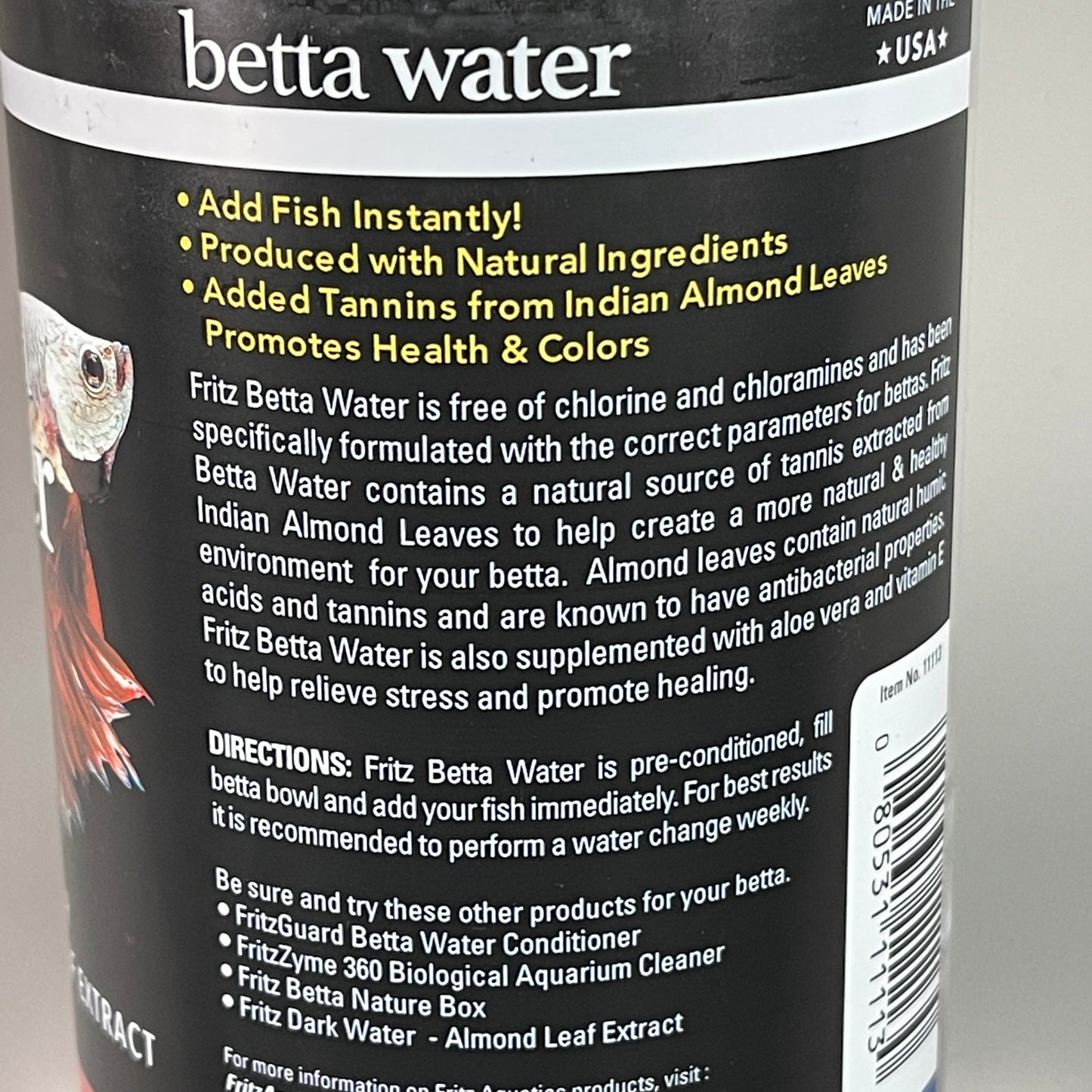 FRITZ Betta Water Pack of 8 (2 Gallons Total) Purified Water W/ Almond Leaf Extract 32 Oz (New)