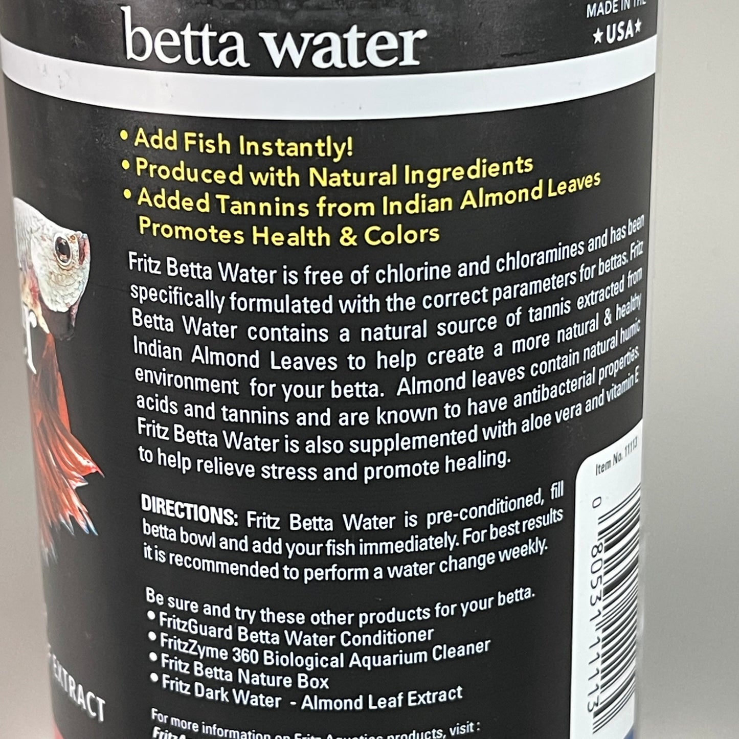 ZA@ FRITZ Betta Water Pack of 8 (2 Gallons Total) Purified Water W/ Almond Leaf Extract 32 Oz (New) B