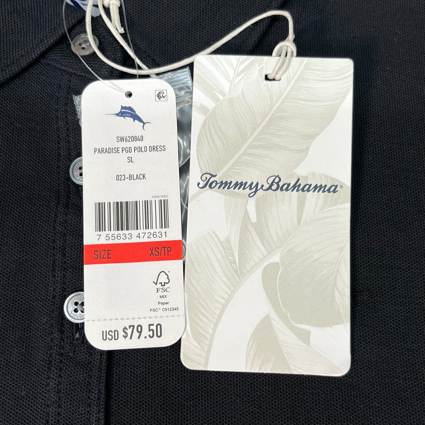 TOMMY BAHAMA Paradise Sleeveless Garment Polo Dress Sz XS Black SW620840 (New)