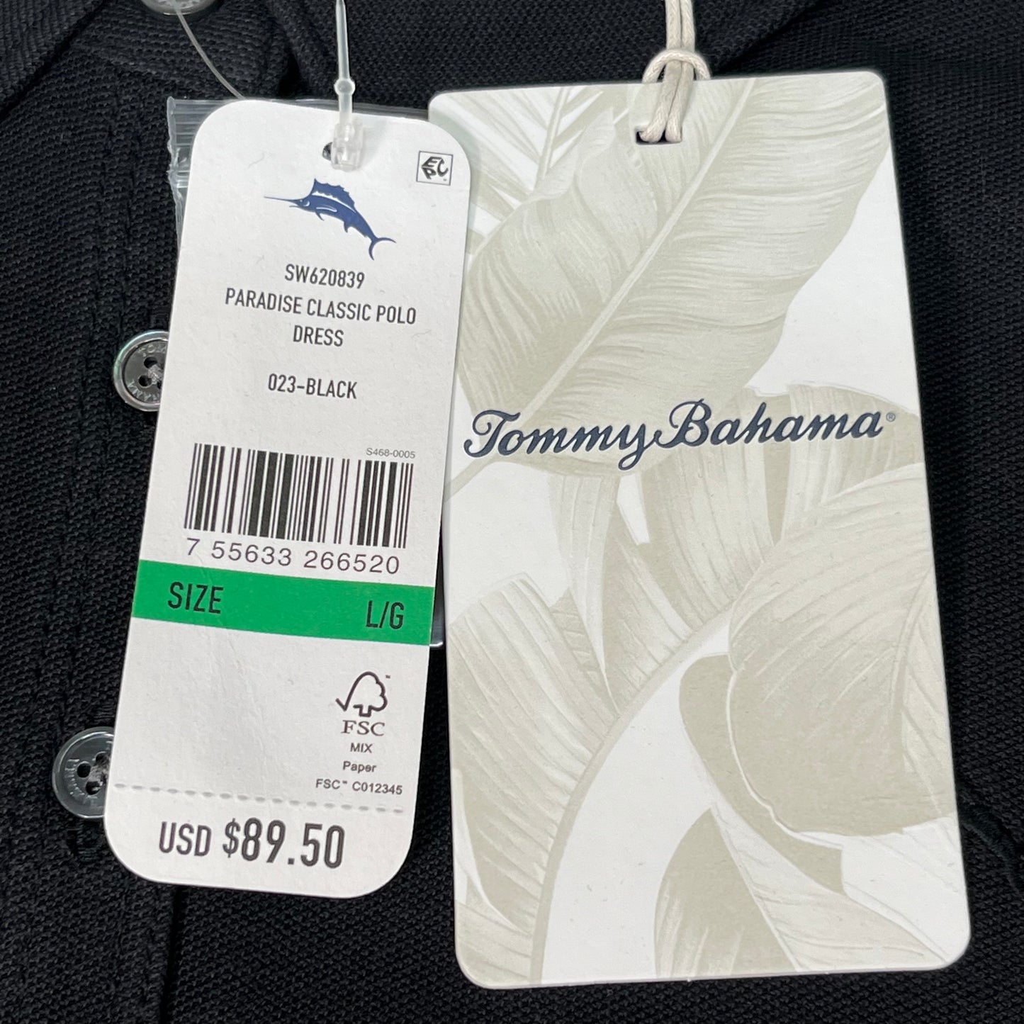 TOMMY BAHAMA Paradise Short Sleeve Garment Polo Dress Sz L Black SW620839 (New)