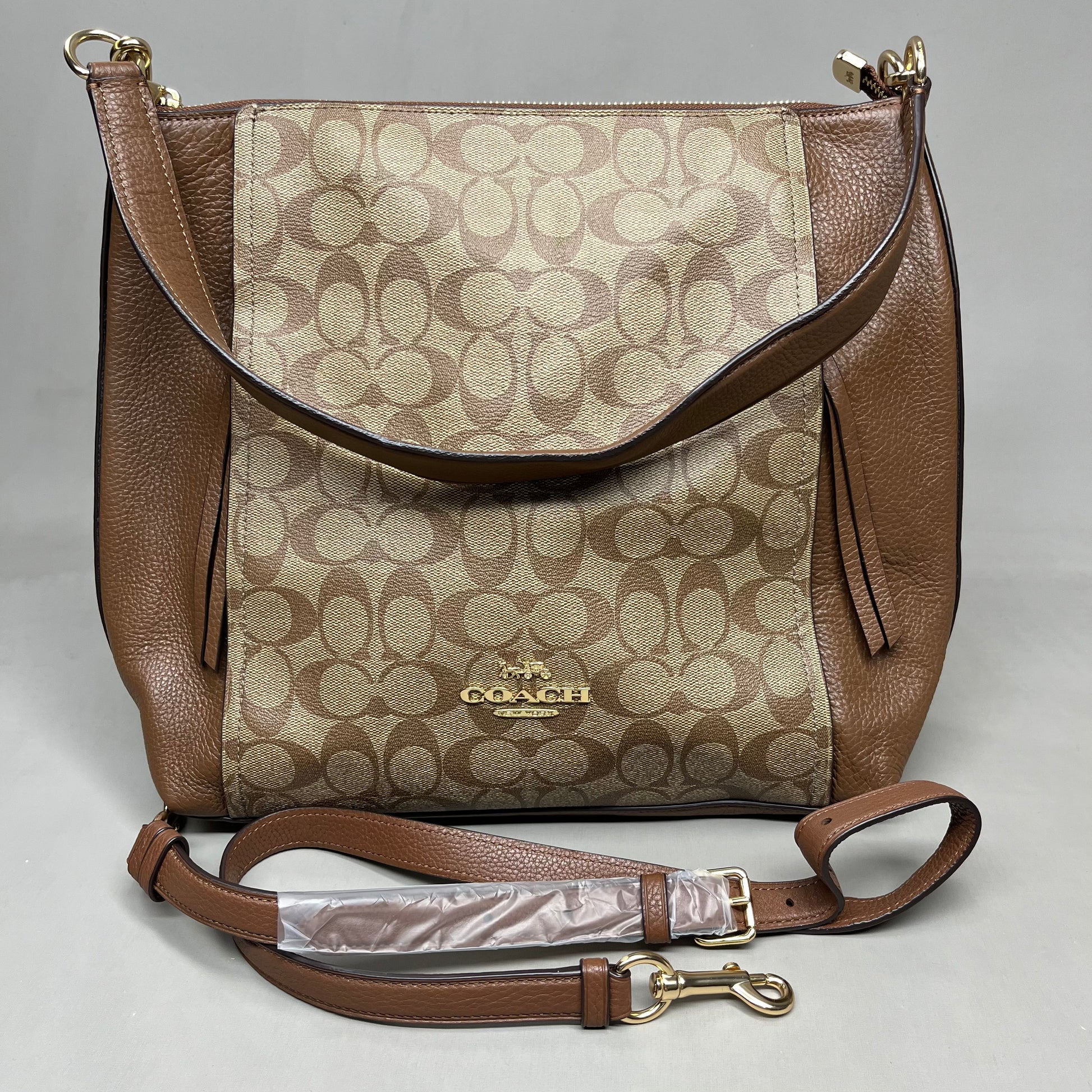 COACH Khaki Marlon Hobo Saddle Bag Signature Canvas 12 x 15 Brown F7 PayWut