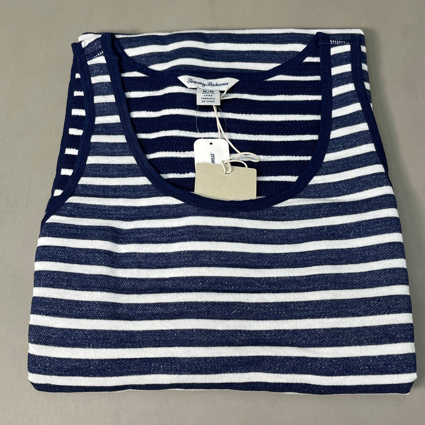 TOMMY BAHAMA Villa Lines Striped Midi Dress Sz M Island Navy TW619267 (New)