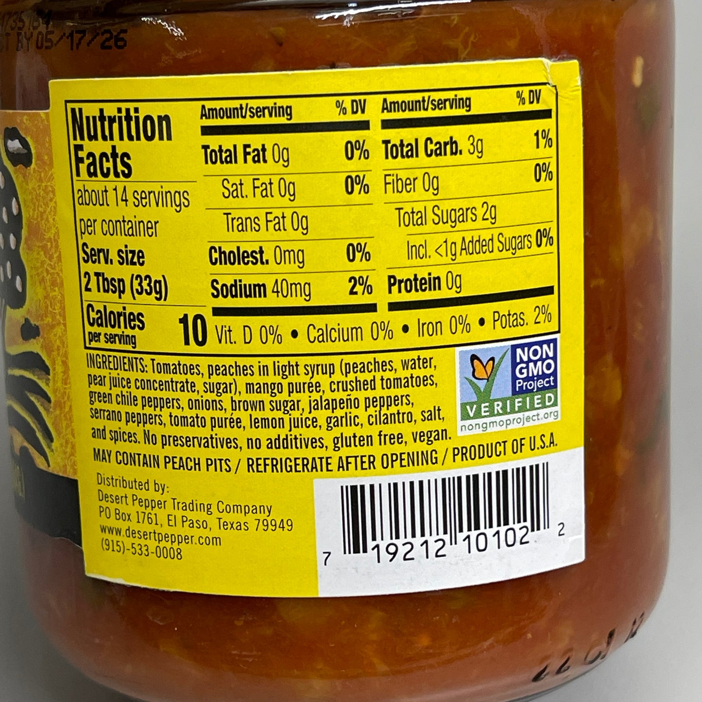 ZA@ DESERT PEPPER TRADING CO (6 PACK) Peach Mango Salsa Medium 16 oz Jars BB 03/29
