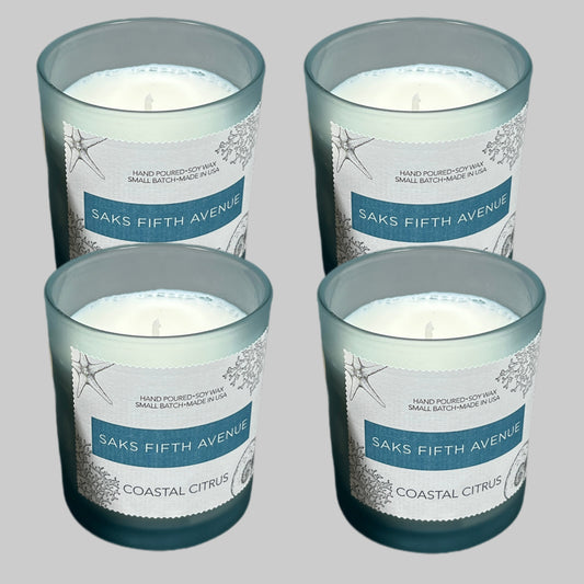 SAKS FIFTH AVENUE Coastal Citrus Hand Poured Soy Wax Candle 8 fl oz LOT OF 4! (New)