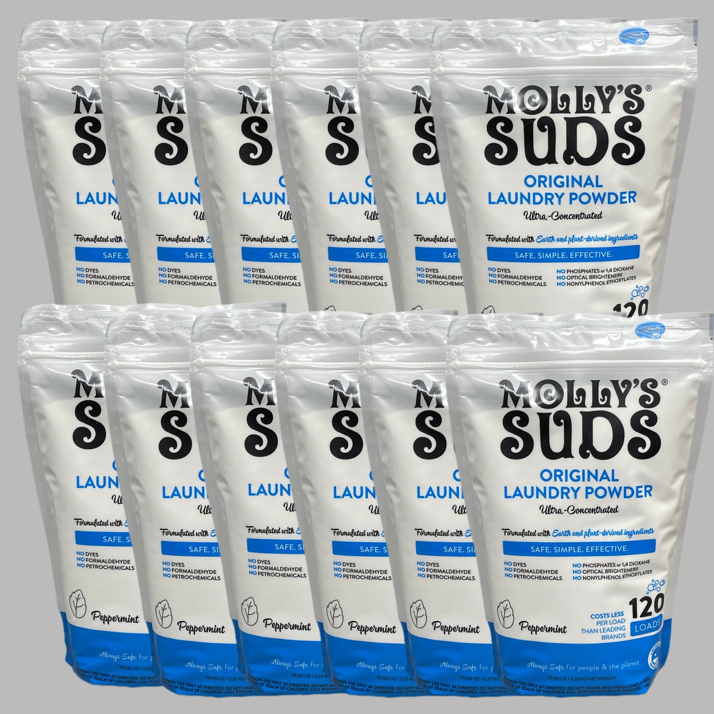 ZA@ MOLLY'S SUDS (12 PACK) Original Laundry Powder Ultra-Concentrated Peppermint 79 oz 120 Loads