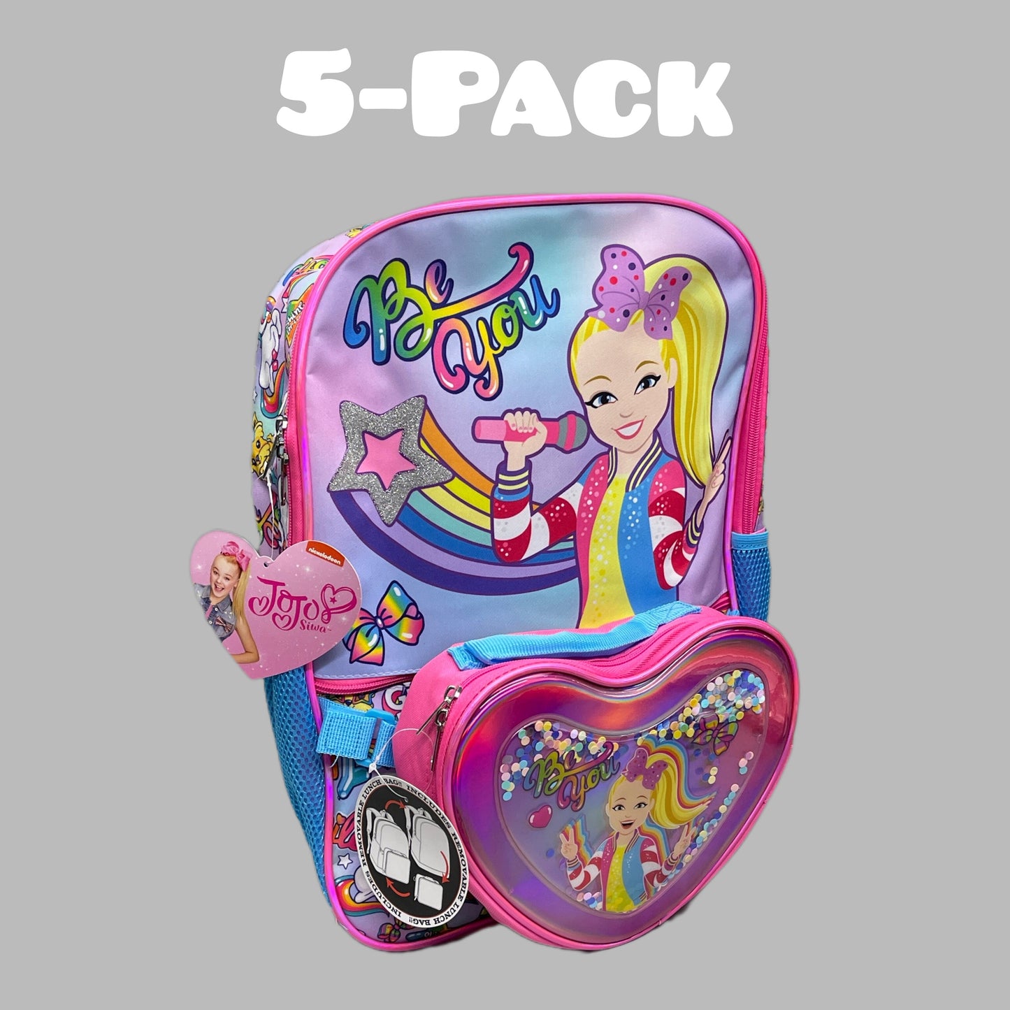 ACCESSORY INNOVATIONS JOJO Siwa 5-PK Nickelodeon “Be You” Backpack & Lunch Bag Pink