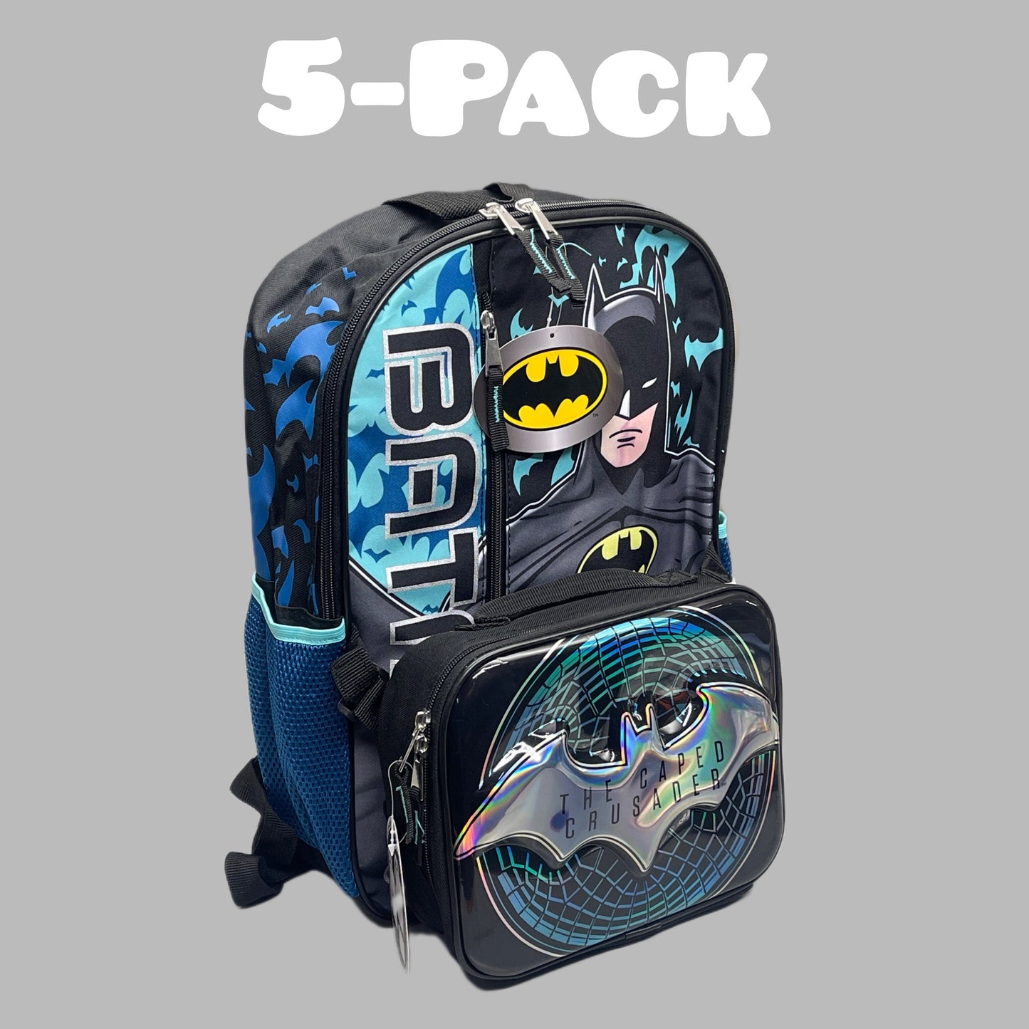 ACCESSORY INNOVATIONS Batman 5-PK Backpack & Lunch Bag Blue (New)