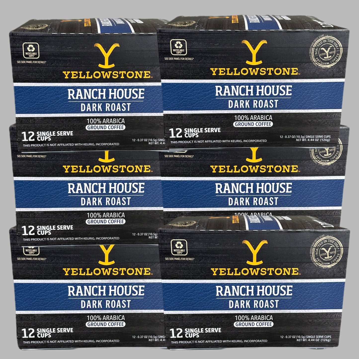 YELLOWSTONE Ranch House Dark Roast Coffee (6 PACK) .37oz Cups MP-69200-02 BB 6/26