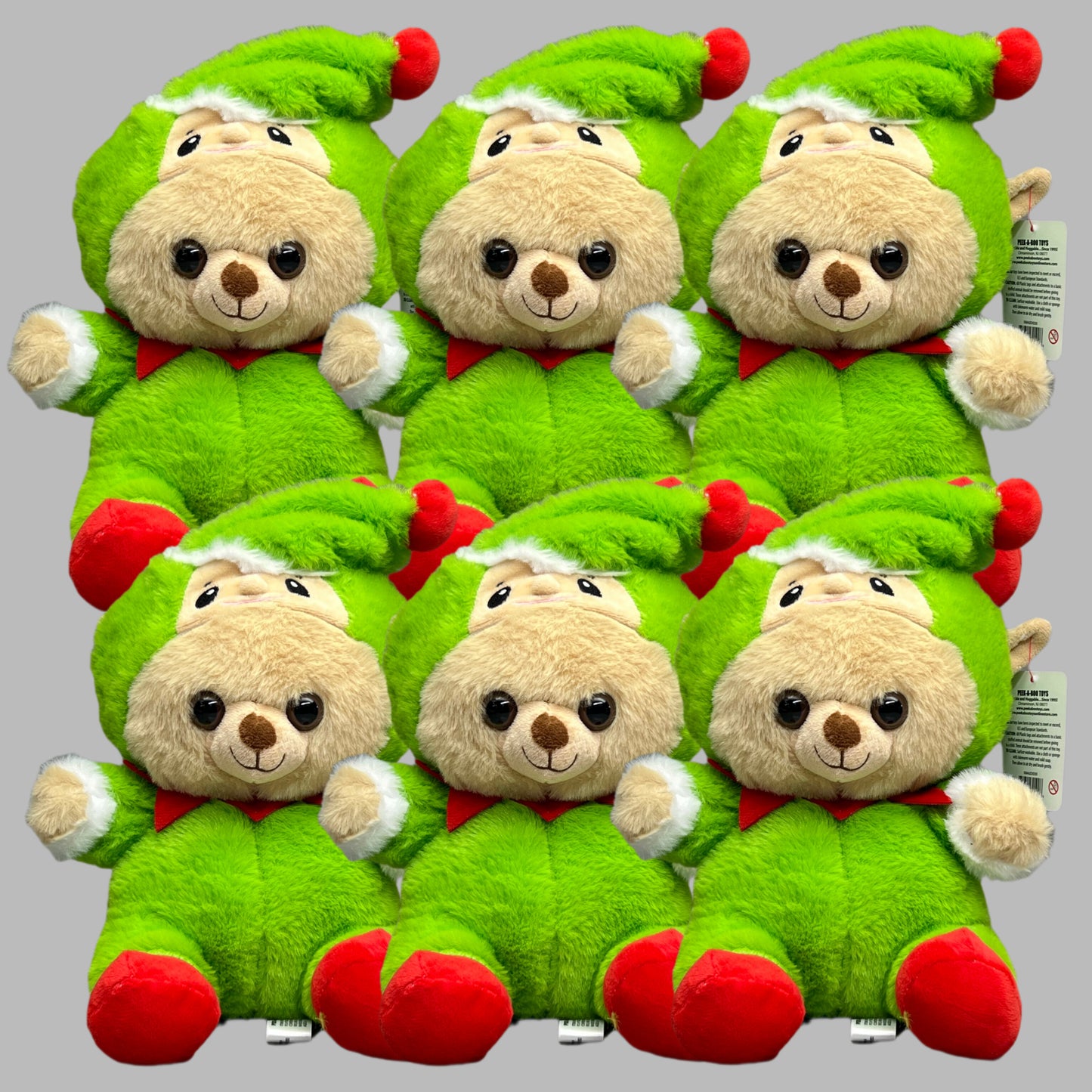 PEEK A BOO TOYS Huggable Teddy Bear Elf (6 PACK) Green XMASDIS30