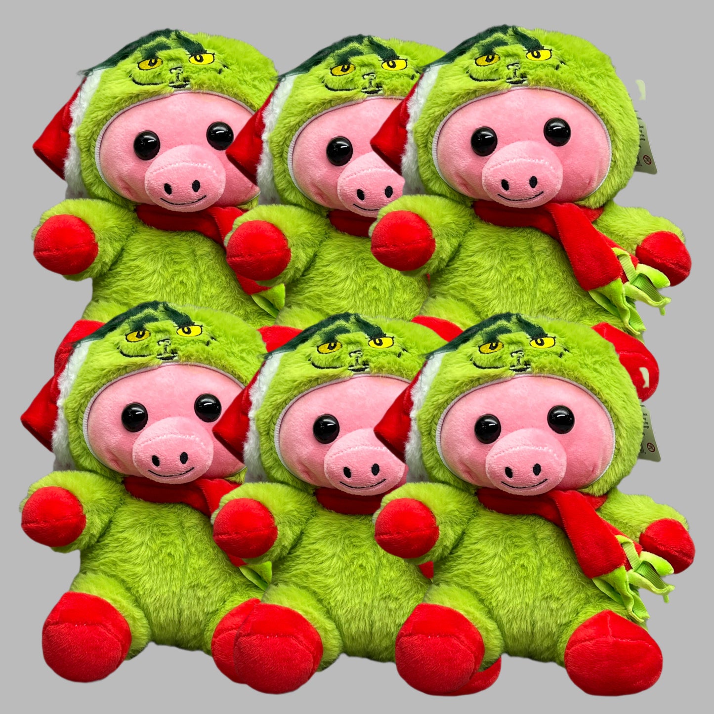 PEEK A BOO TOYS Pig / Grinch Stuffed Animal (6 PACK) Green/ Pink XMASDIS30