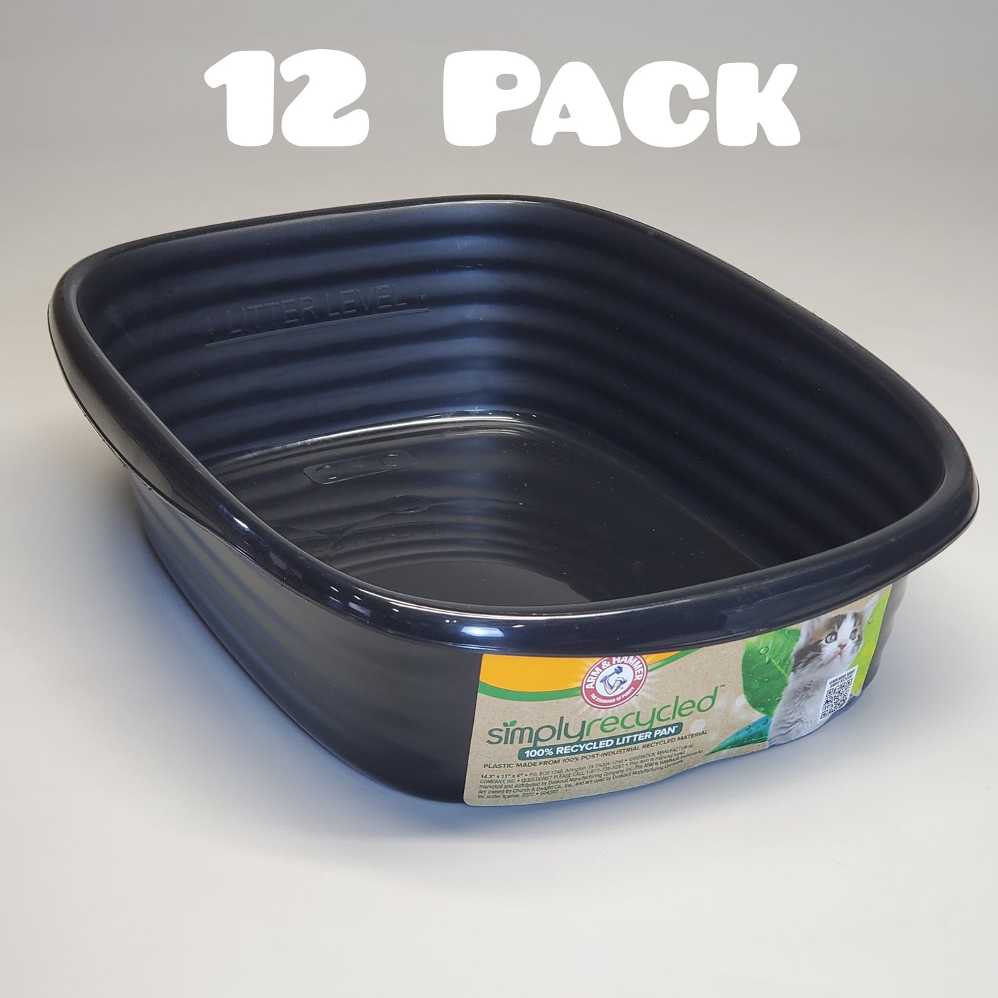 ZA@ ARM & HAMMER Simply Recycled Cat Litter Pan Small (12 PACK) 100% Recycled 10.5"x14" Black 22194