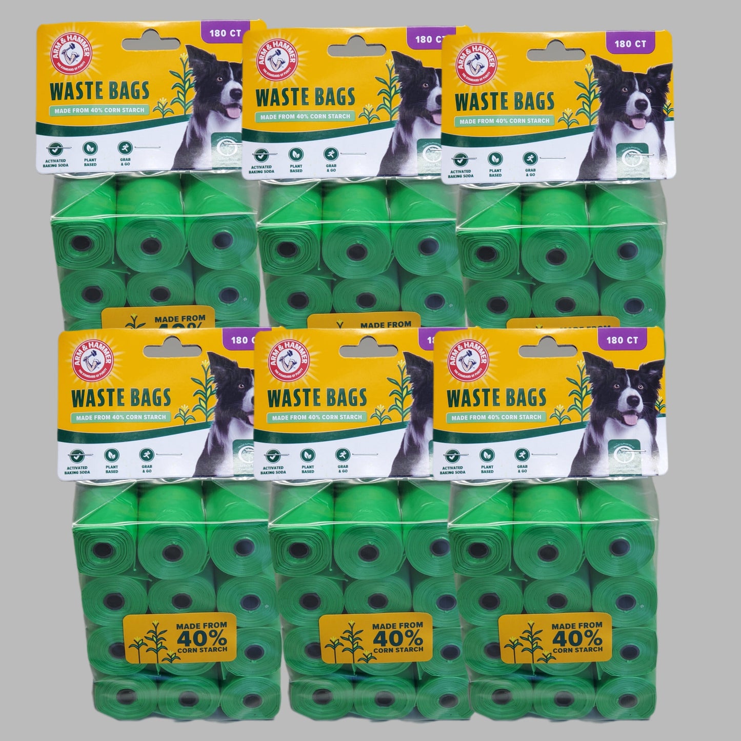 ZA@ ARM & HAMMER Corn Starch Dog & Cat Waste Bag Refills (6 PACK) 180 CT Green 71092 A