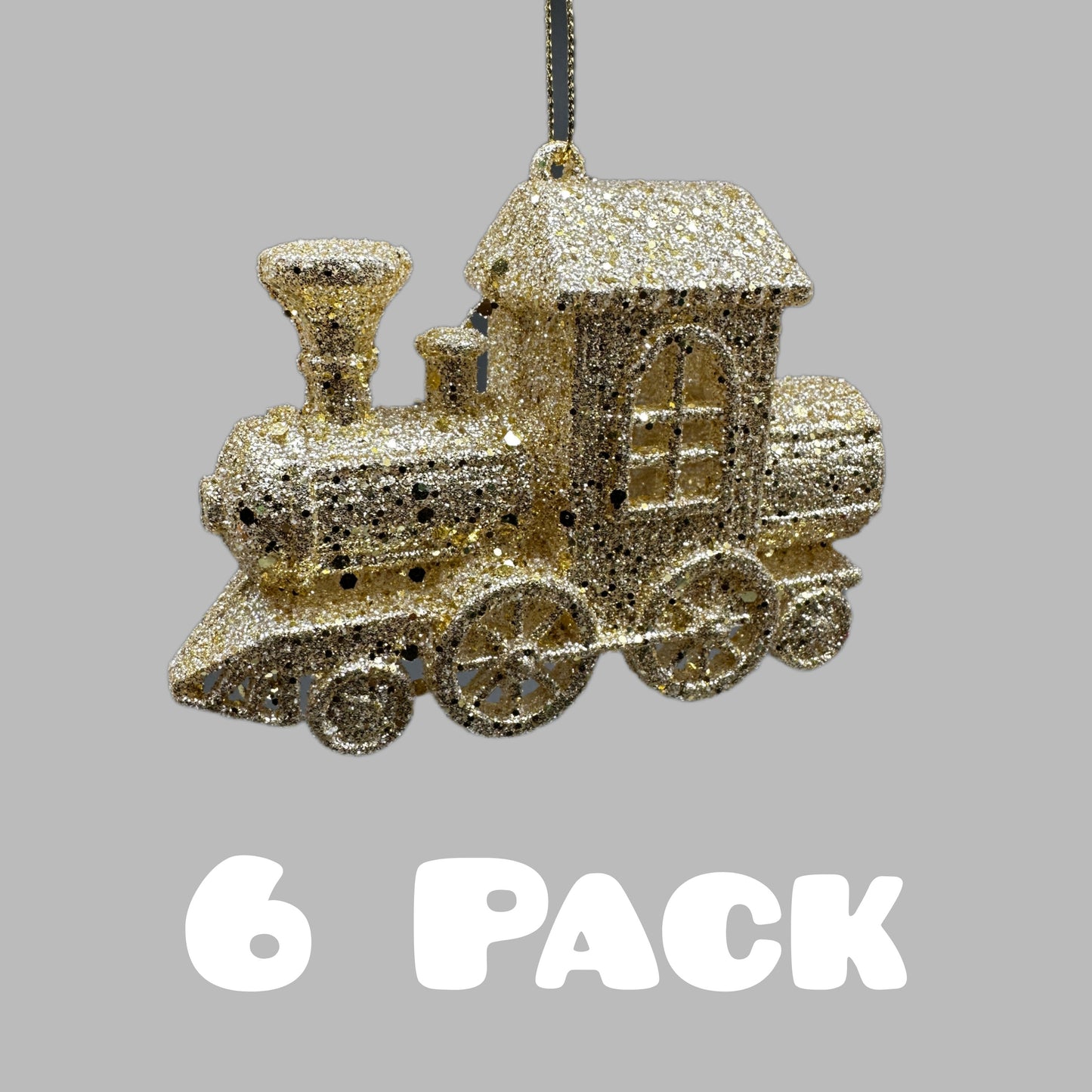 KURT S. ADLER Train Christmas Ornament Gold (6 PACK) Glitter 3.4“ T3628