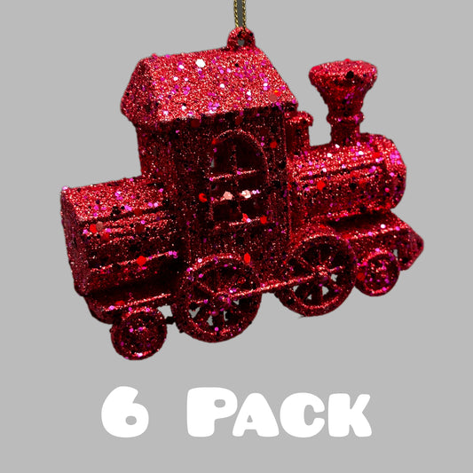 KURT S. ADLER Train Christmas Ornament Red (6 PACK) Glitter 3.4“ T3628