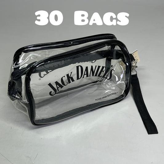 ZA@ JACK DANIEL'S (30 PACK) Tailgate Clear Zipper Travel Purse Bag Sz 7.5"L X 5"H X 3.5"W (New)