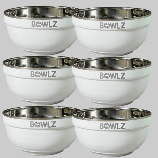 ZA@ BOWLZ Set of 6 Stainless Steel Insulated bowl 16 oz White (New) ~Keeps Ice Cream Cold!~ C