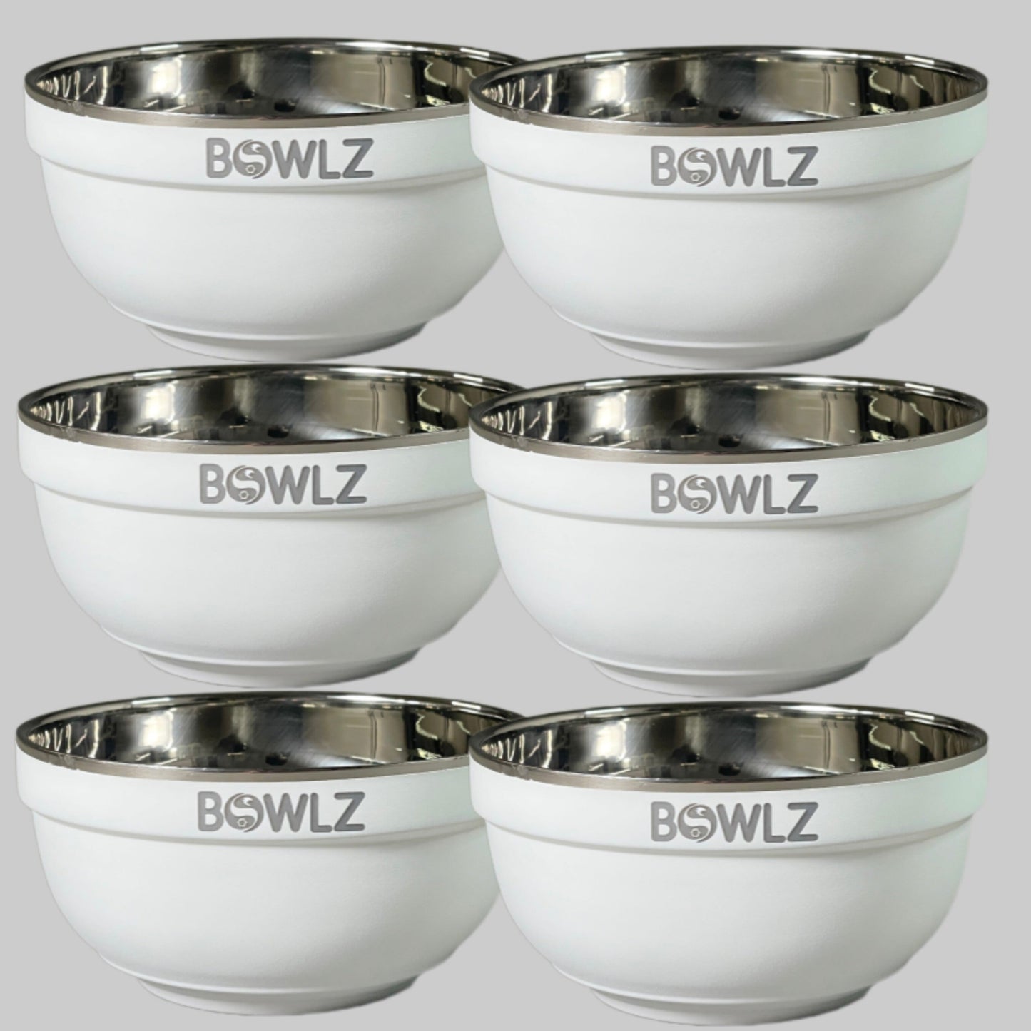 ZA@ BOWLZ Set of 6 Stainless Steel Insulated bowl 16 oz White (New) ~Keeps Ice Cream Cold!~ B